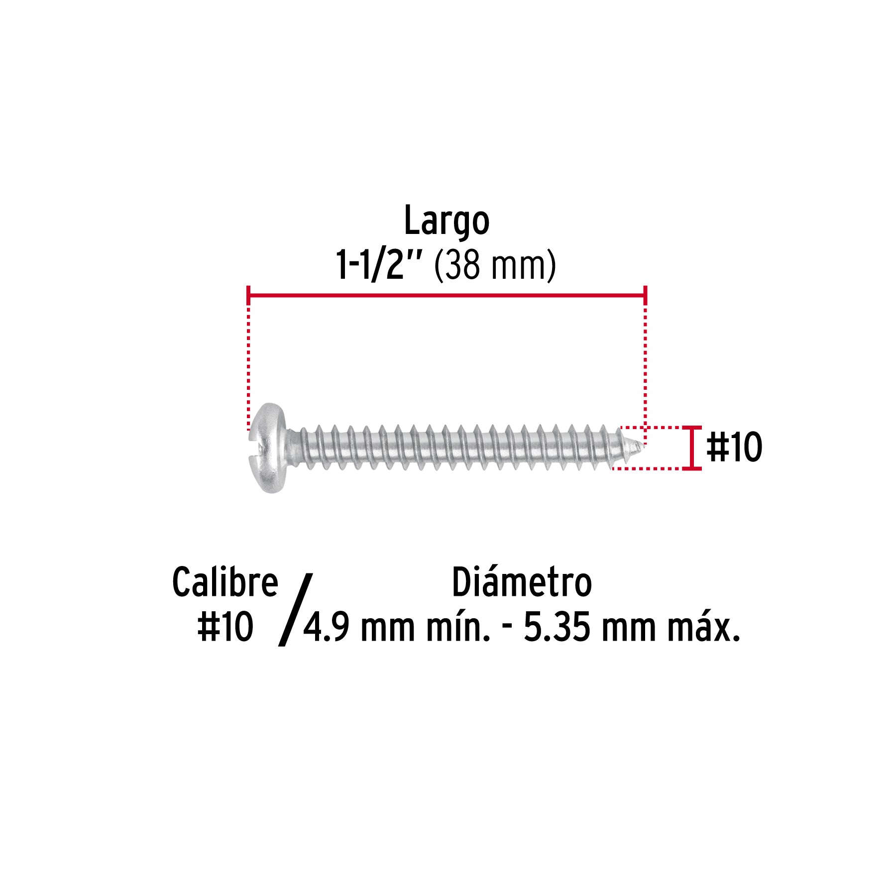 Pijas para lámina, #10, 1-1/2", caja con 150 pzas