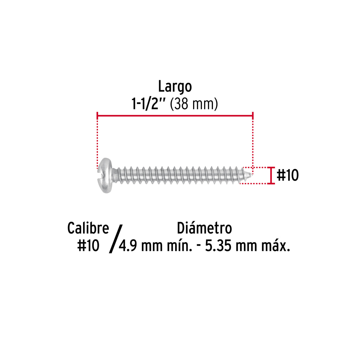 Pijas para lámina, #10, 1-1/2", caja con 150 pzas