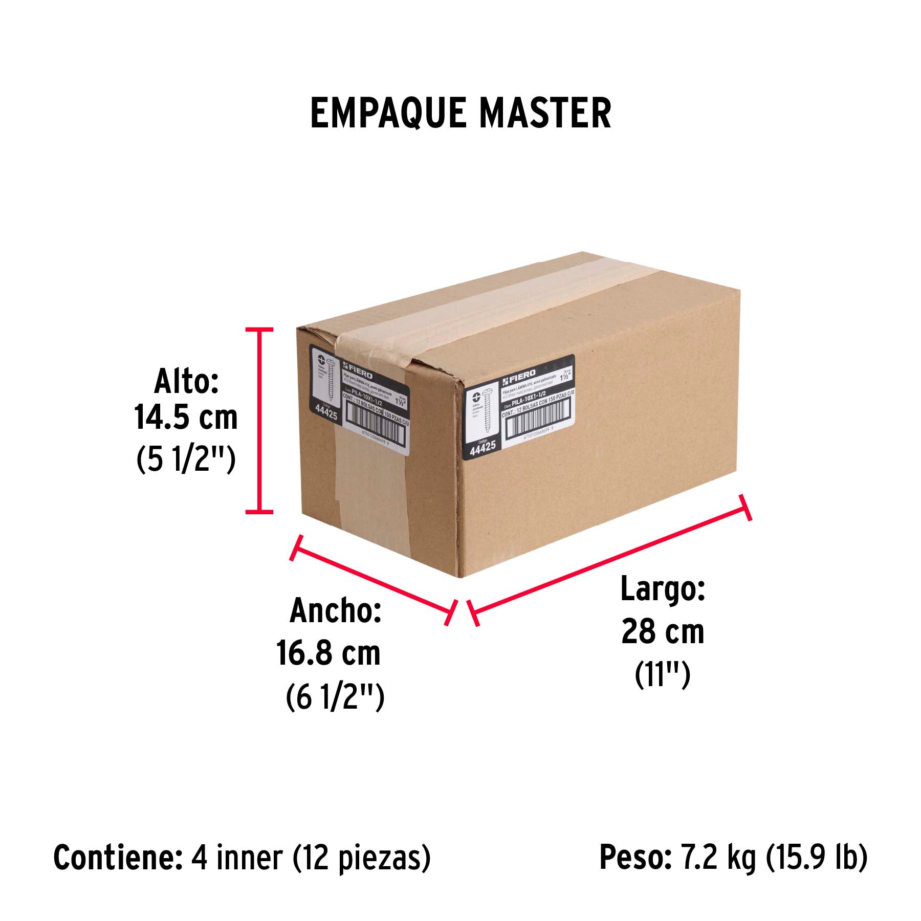 Pijas para lámina, #10, 1-1/2", caja con 150 pzas