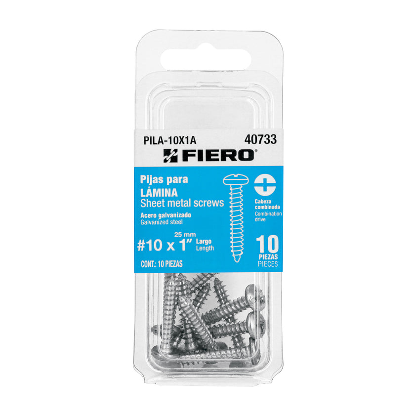 Blíster con 10 pijas para lámina, #10 x 1', Fiero