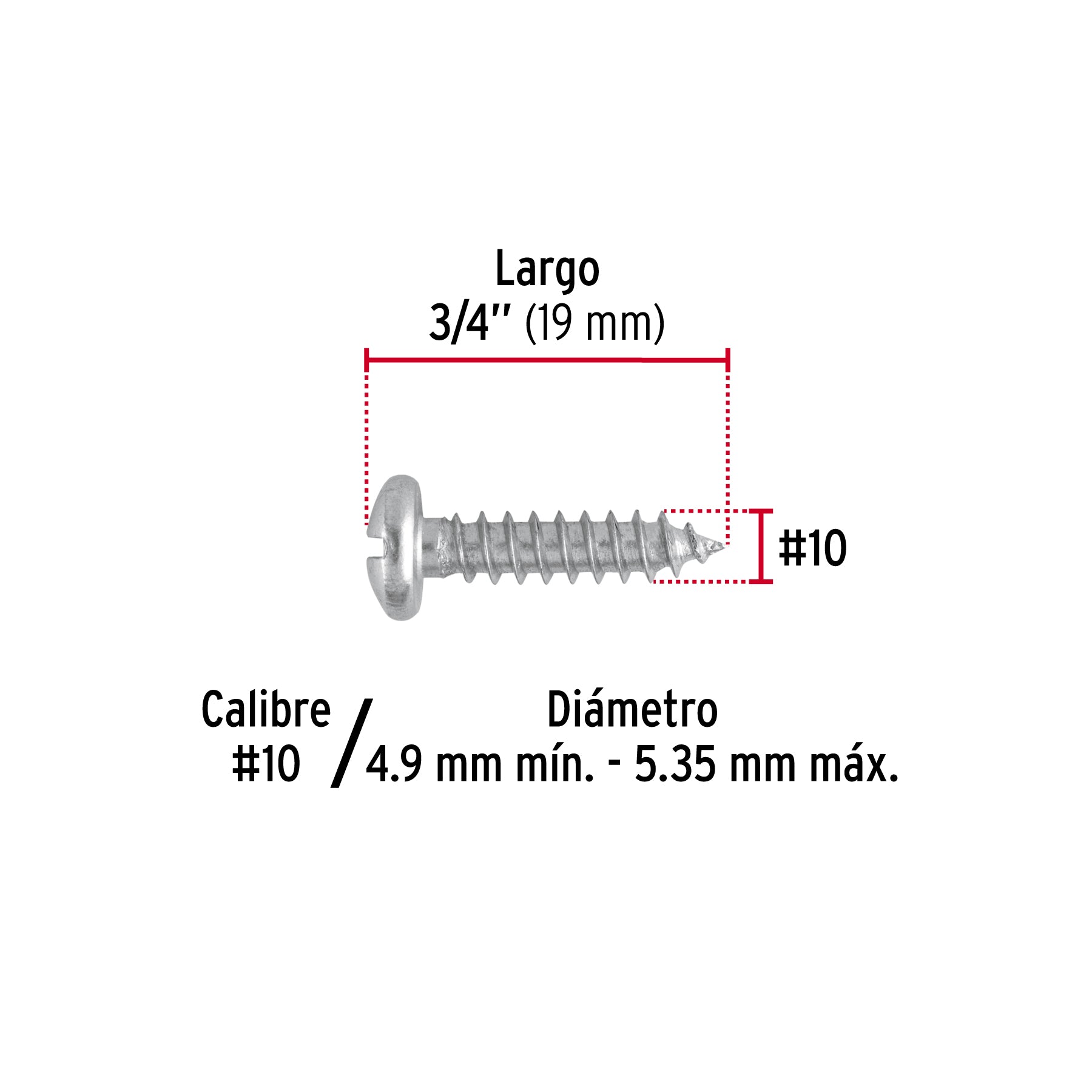 Pijas para lámina, #10, 3/4", caja con 150 pzas