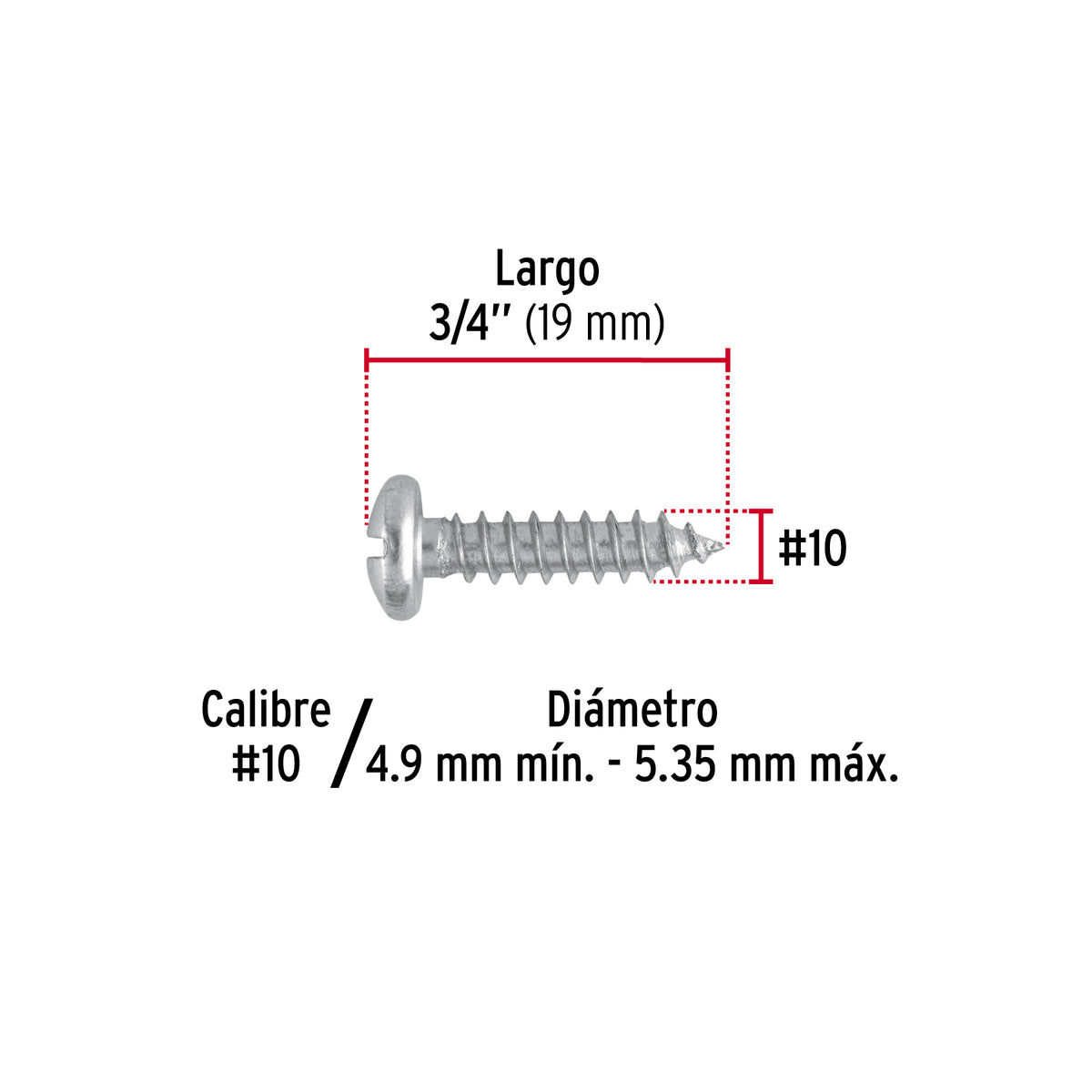 Pijas para lámina, #10, 3/4", caja con 150 pzas