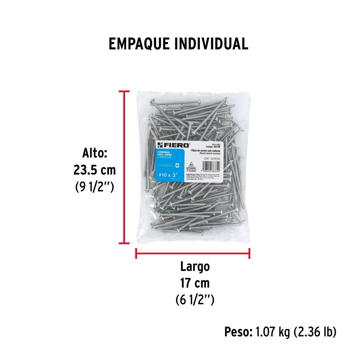 Pijas para lámina #10, 3" caja con 150 piezas