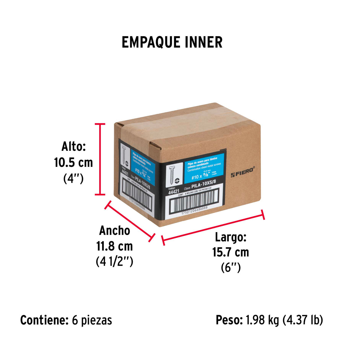 Pijas para lámina, #10, 5/8", caja con 150 pzas