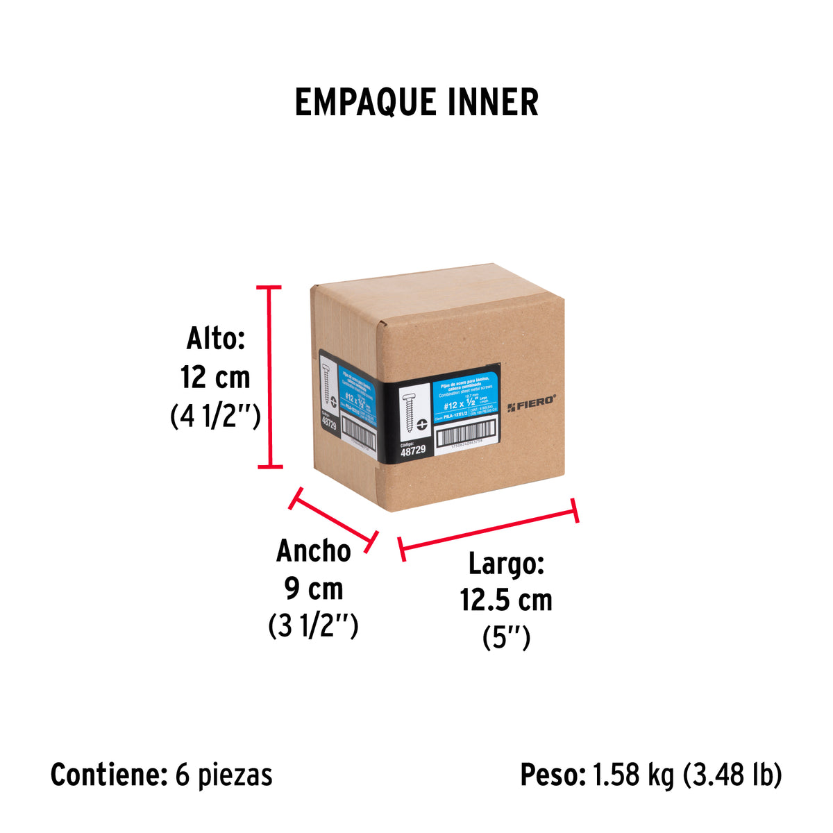 Pijas para lámina #12, 1/2" caja con 100 piezas