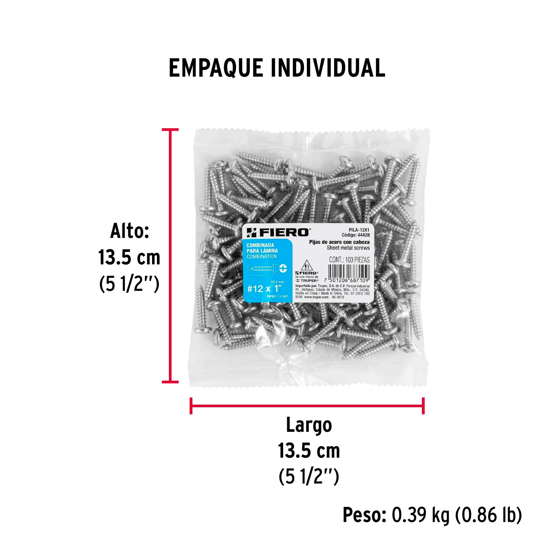Pijas para lámina, #12, 1", caja con 100 pzas