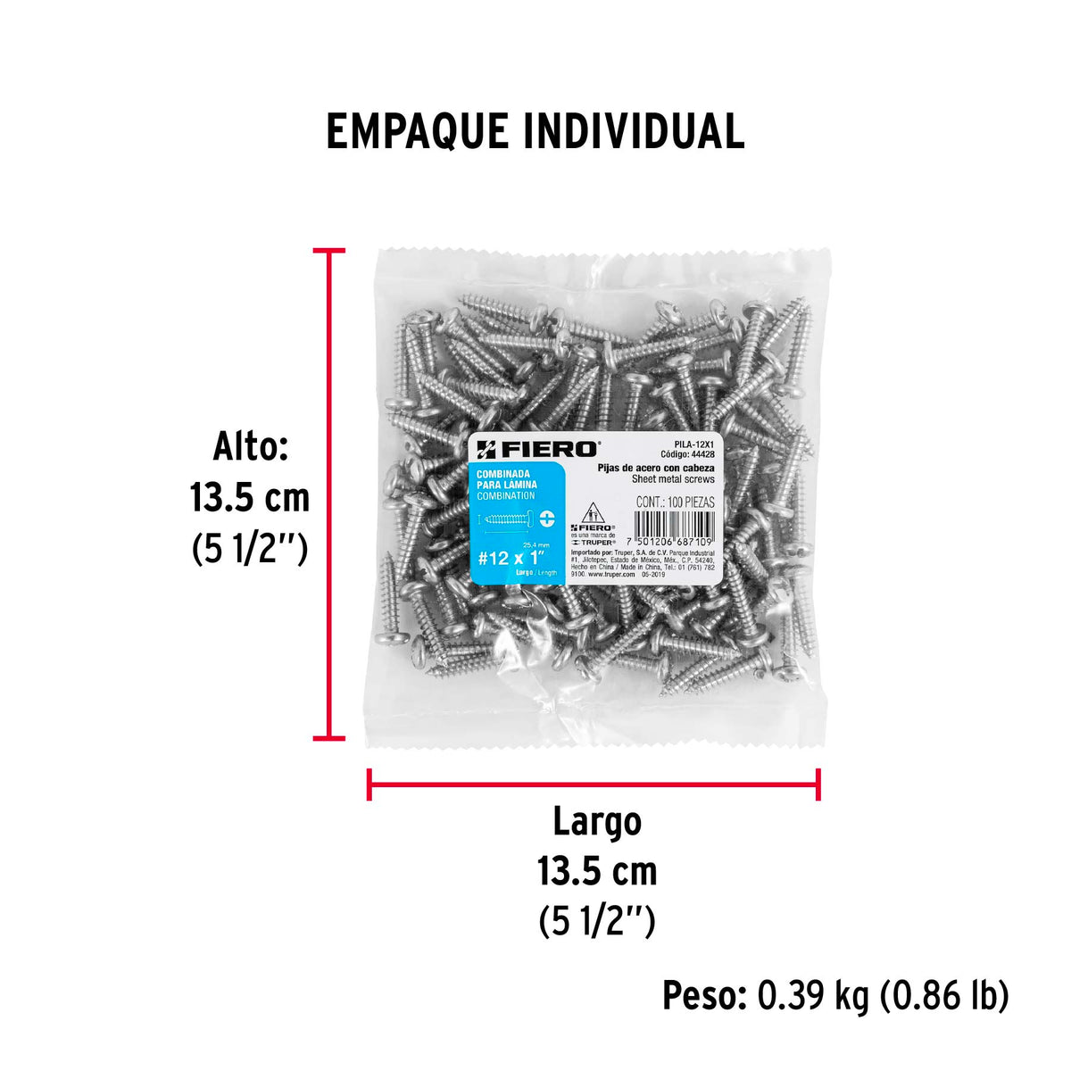 Pijas para lámina, #12, 1", caja con 100 pzas