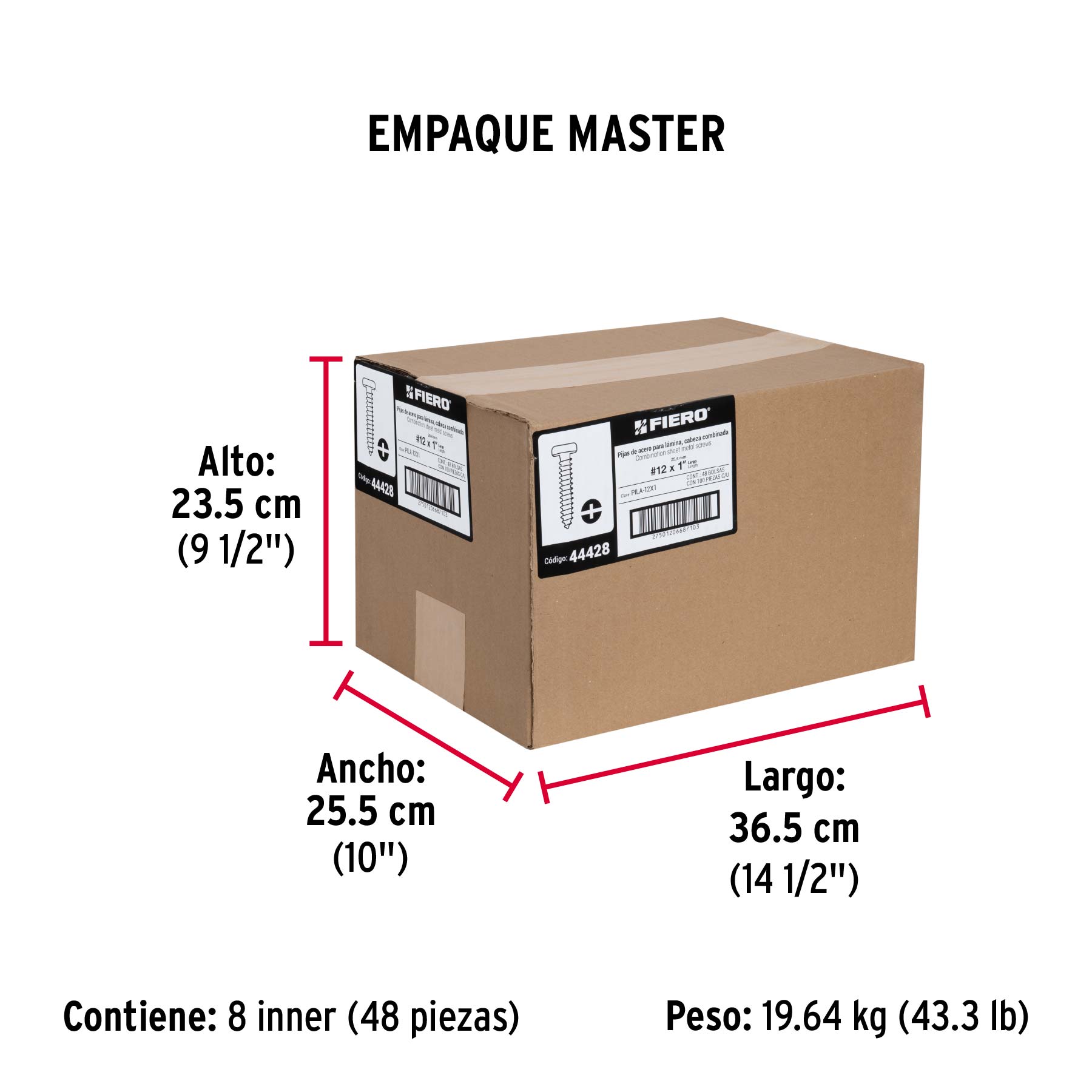 Pijas para lámina, #12, 1", caja con 100 pzas