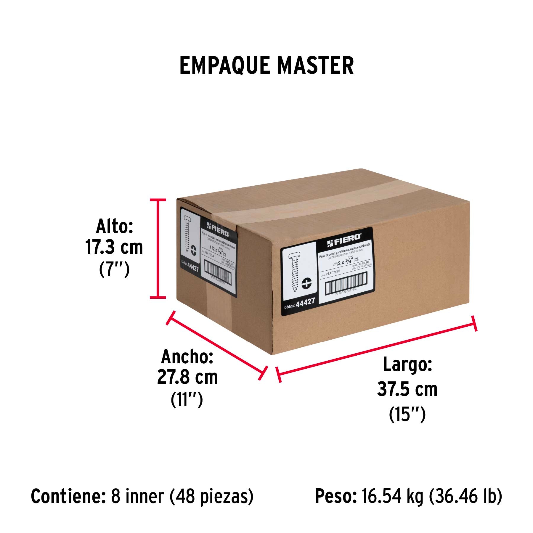 Pijas para lámina, #12, 3/4", caja con 100 pzas