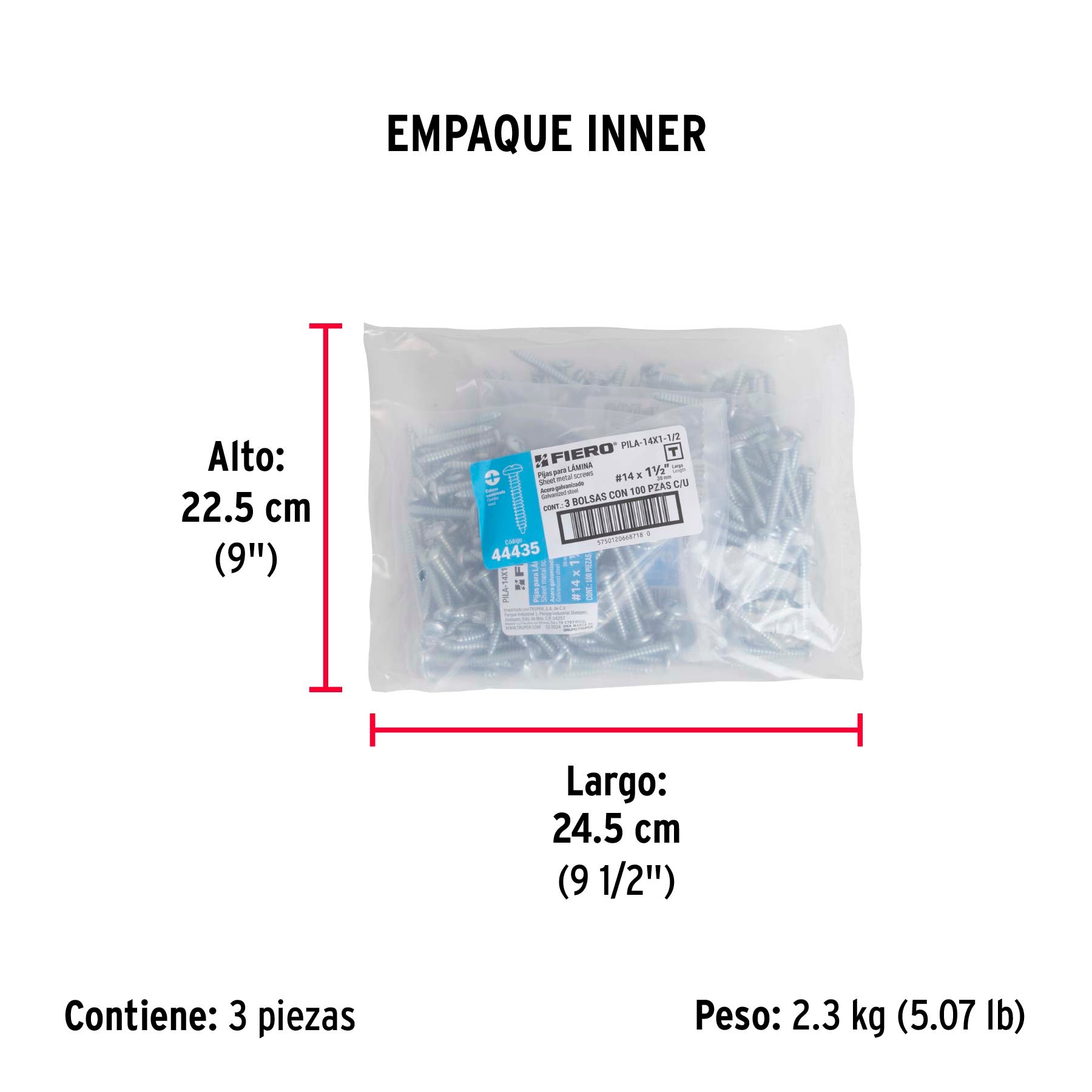 Pijas para lámina, #14, 1-1/2", caja con 100 pzas