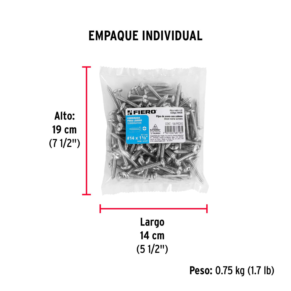Pijas para lámina, #14, 1-1/2", caja con 100 pzas
