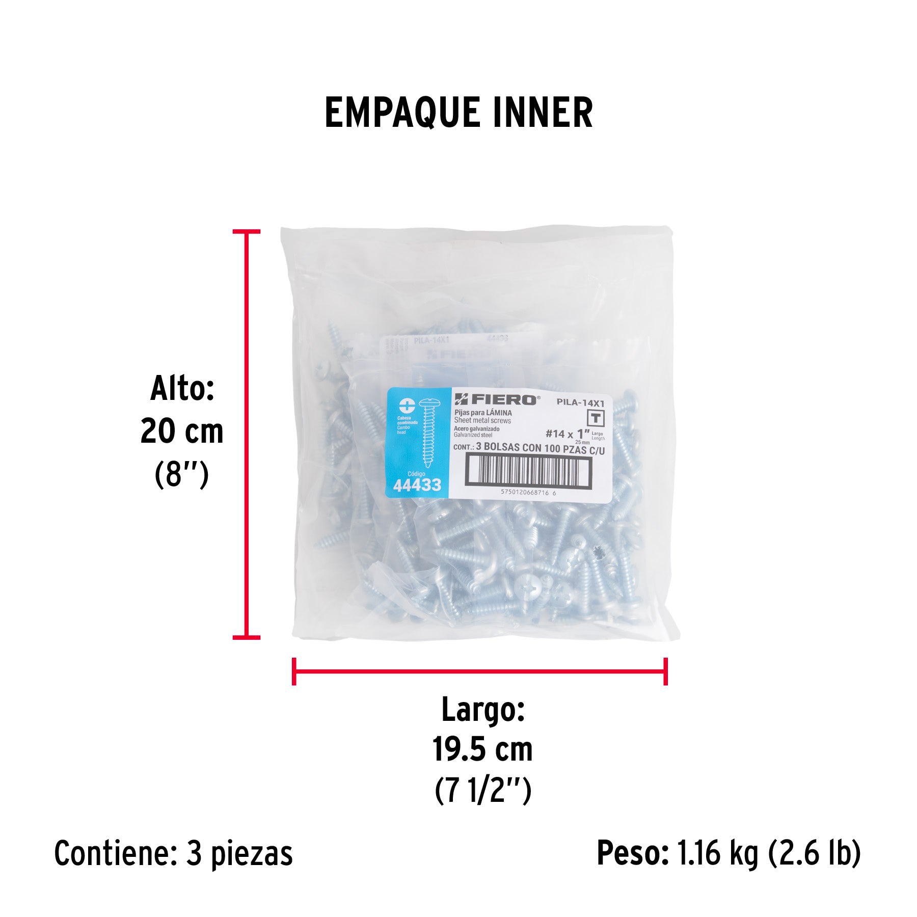 Pijas para lámina, #14, 1", caja con 100 pzas