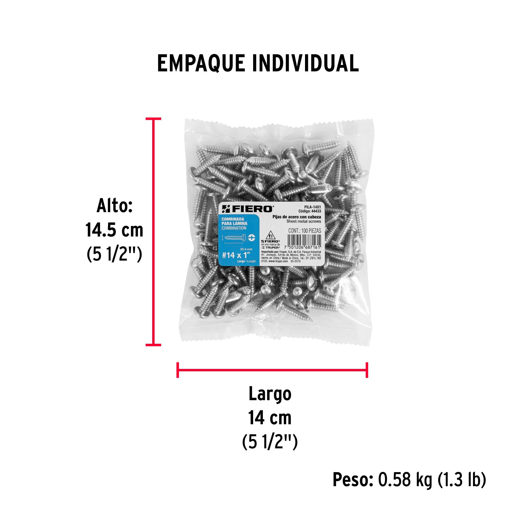 Pijas para lámina, #14, 1", caja con 100 pzas