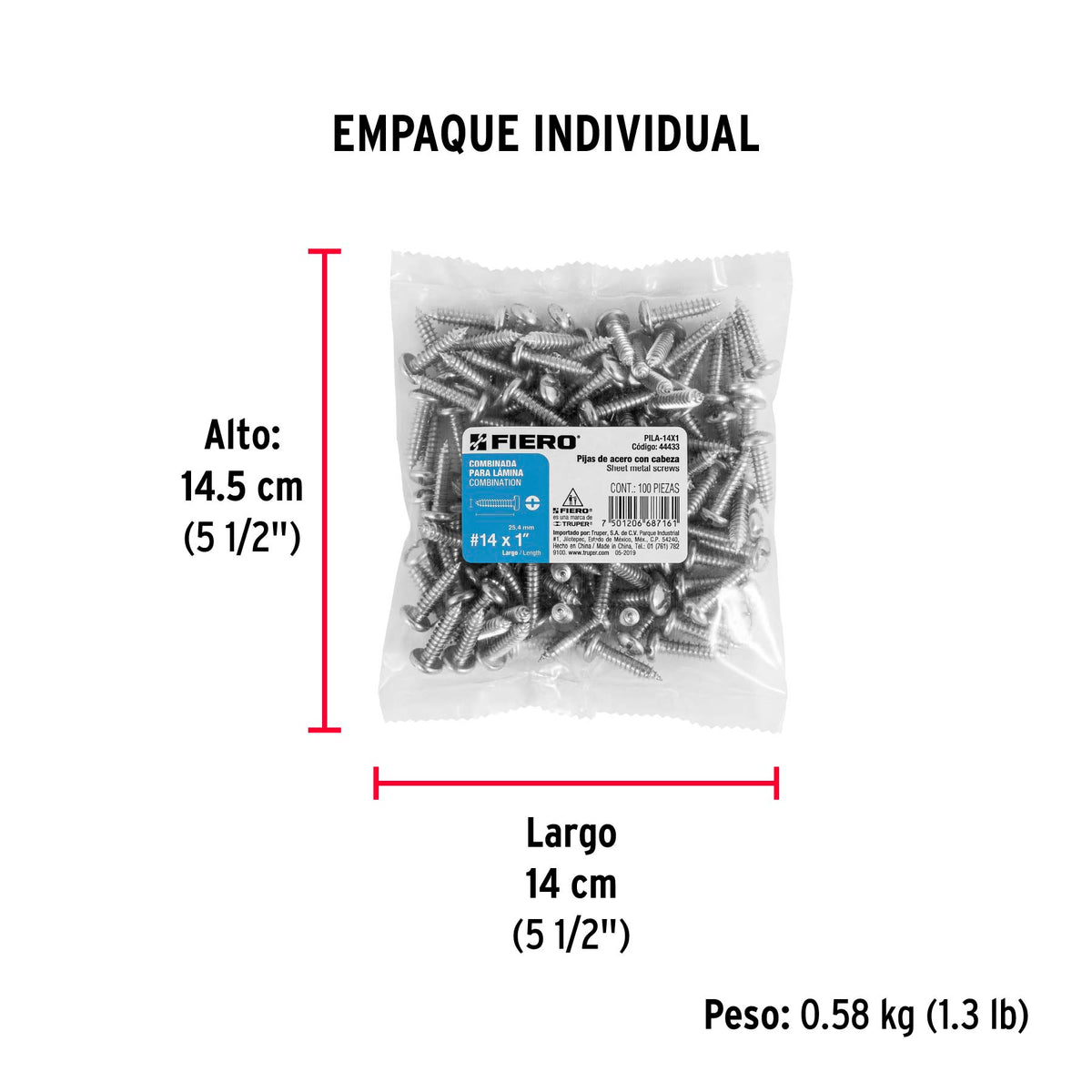 Pijas para lámina, #14, 1", caja con 100 pzas