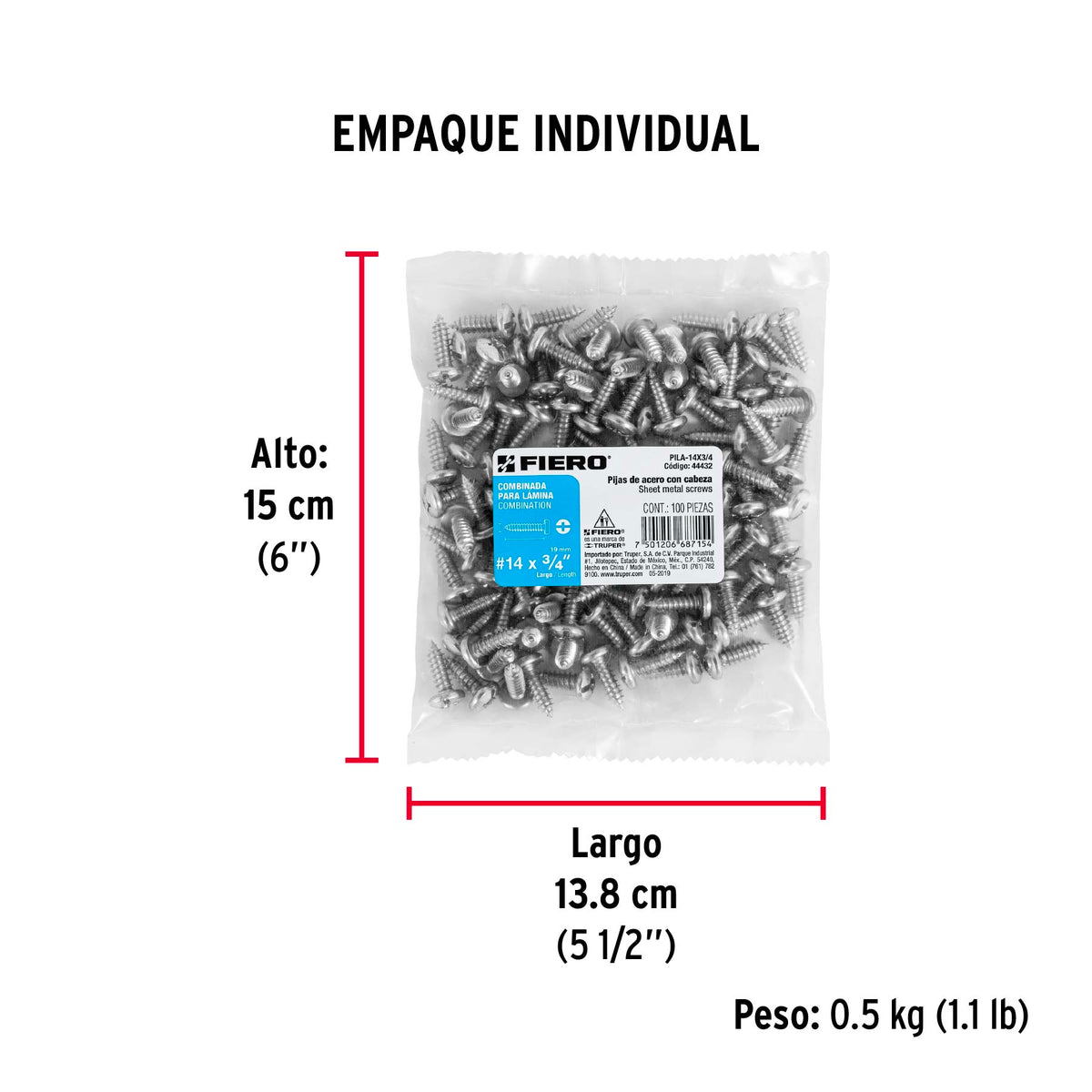 Pijas para lámina, #14, 3/4", caja con 100 pzas