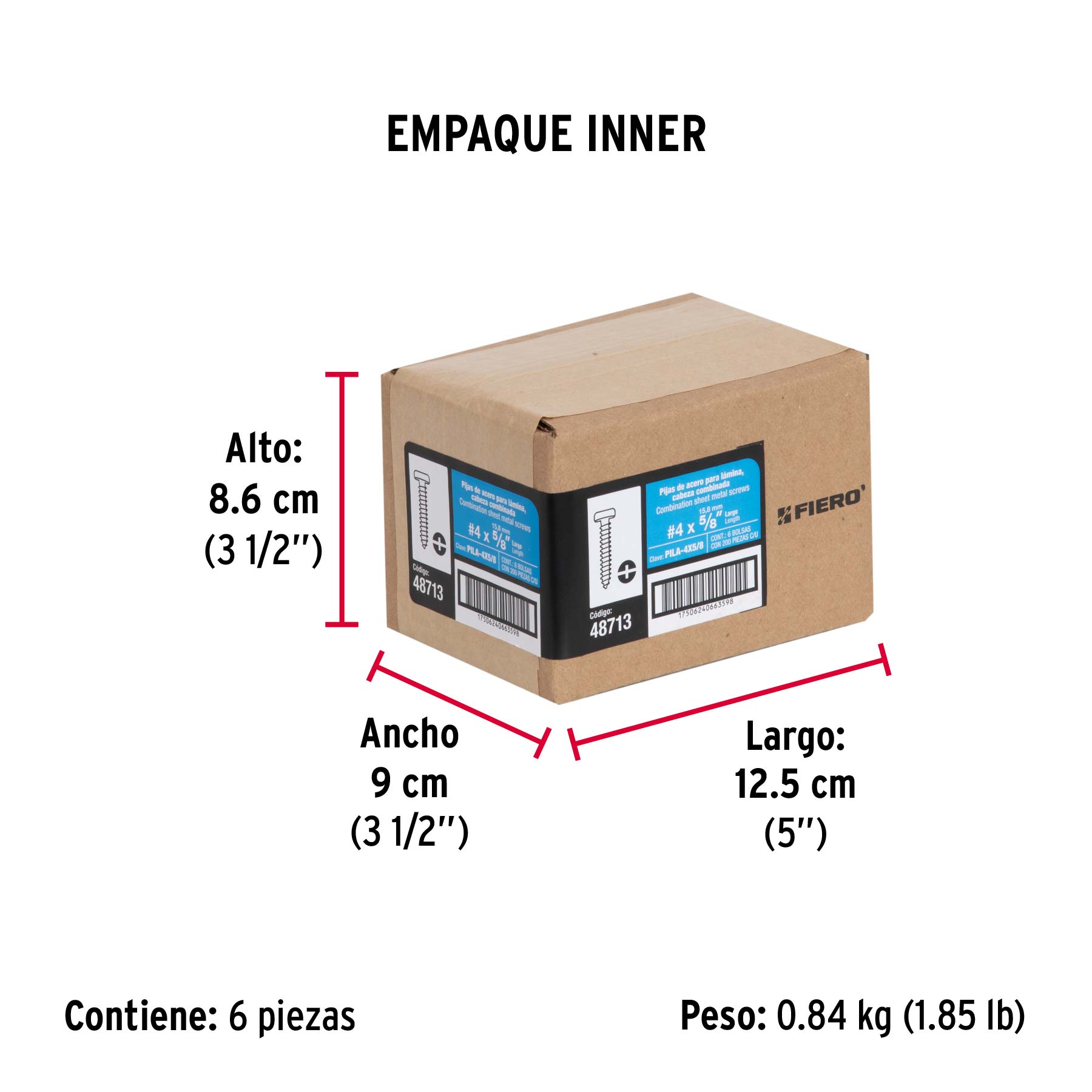 Pijas para lámina #4, 5/8" caja con 200 piezas
