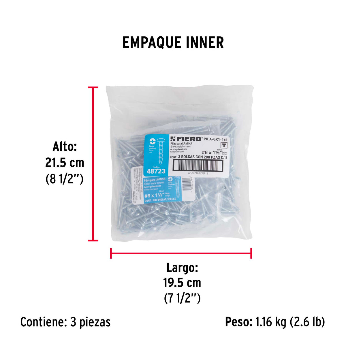 Pijas para lámina #6, 1-1/2" caja con 200 piezas