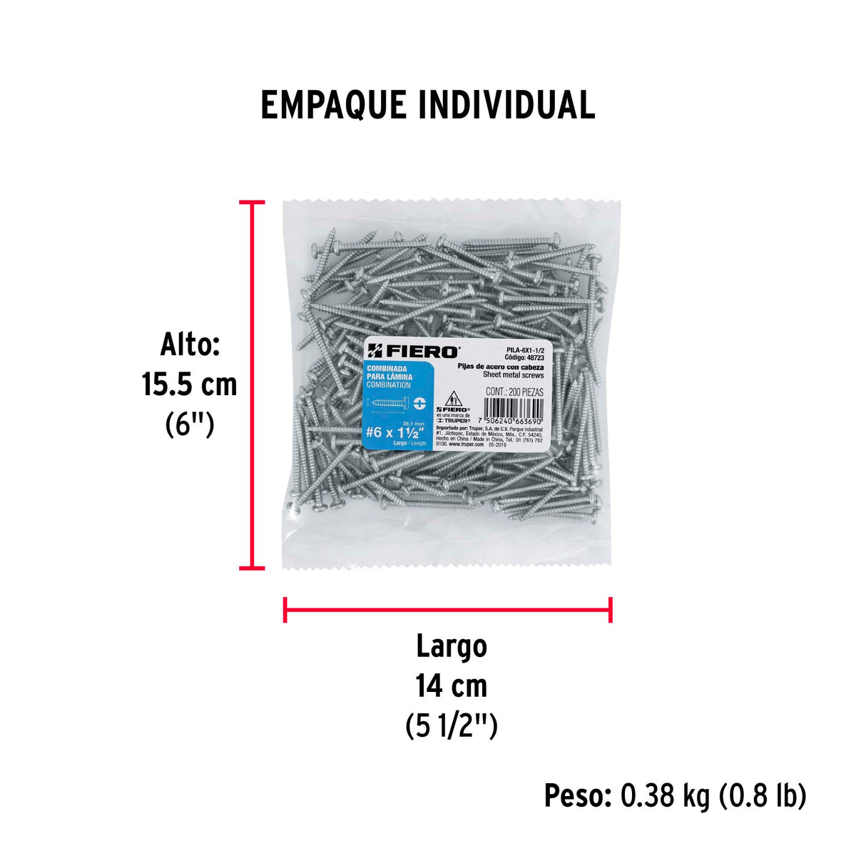 Pijas para lámina #6, 1-1/2" caja con 200 piezas