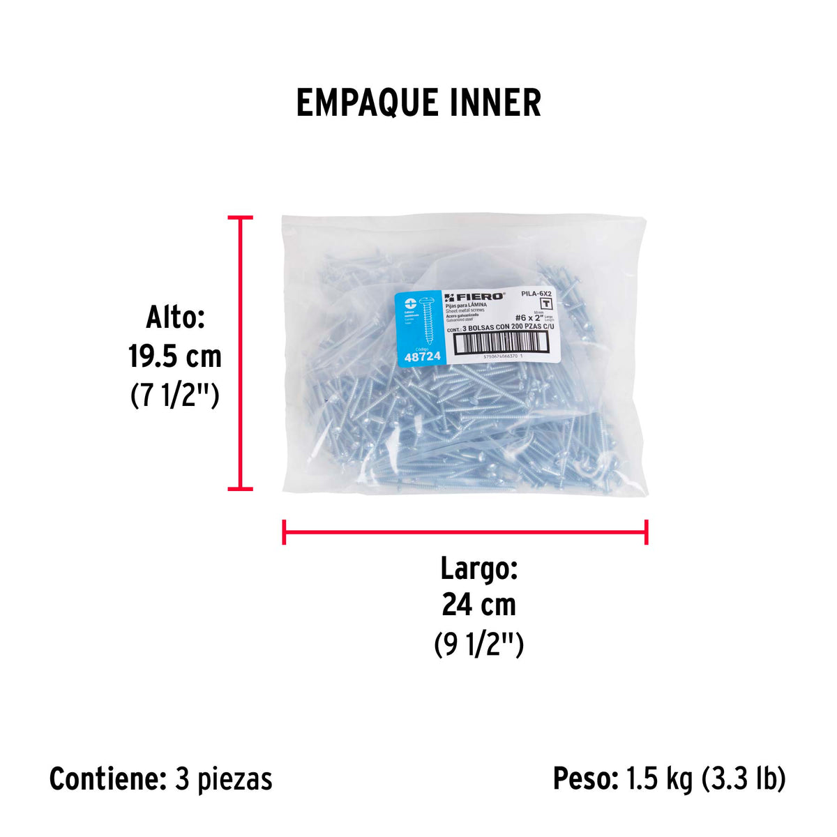 Pijas para lámina #6, 2" caja con 200 piezas
