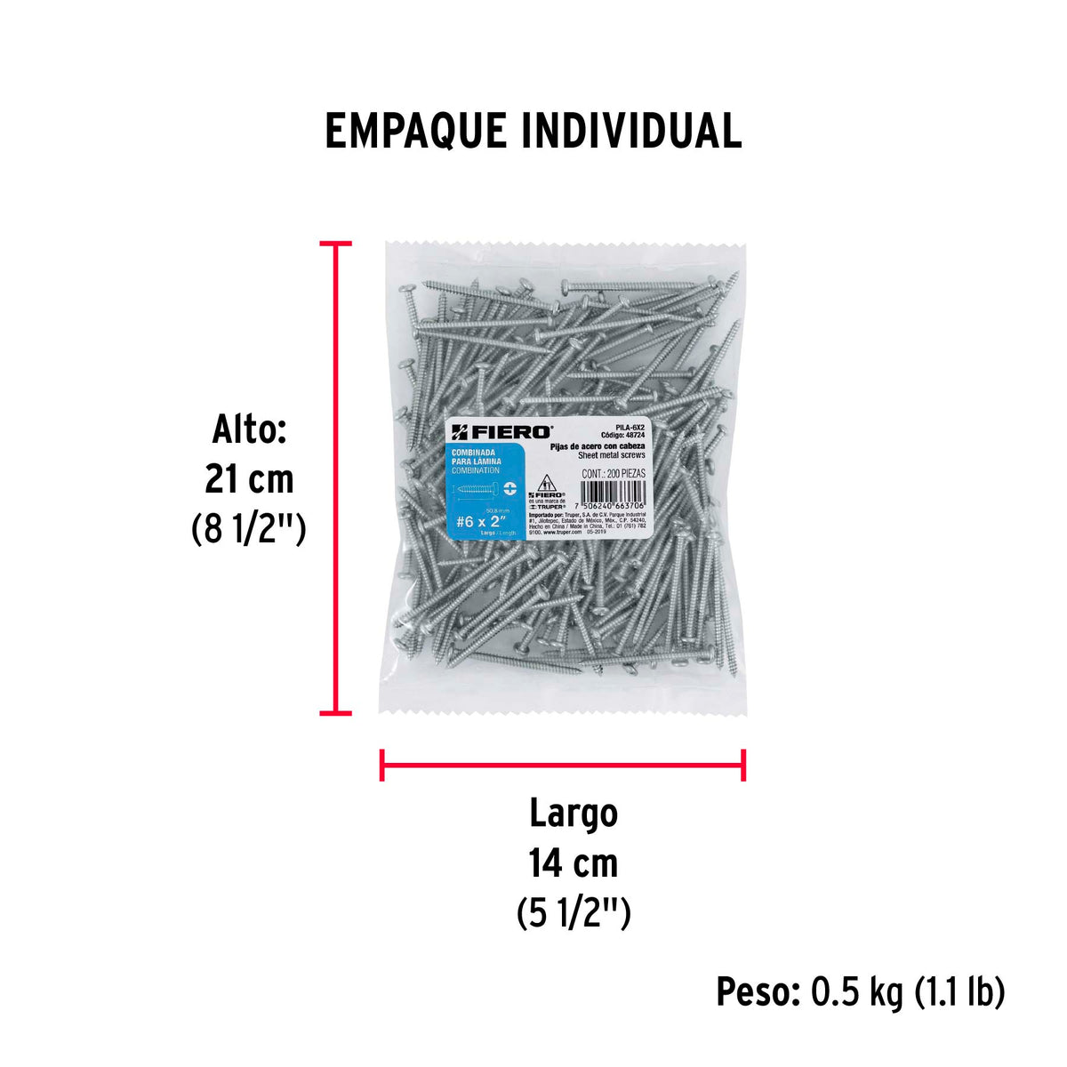 Pijas para lámina #6, 2" caja con 200 piezas