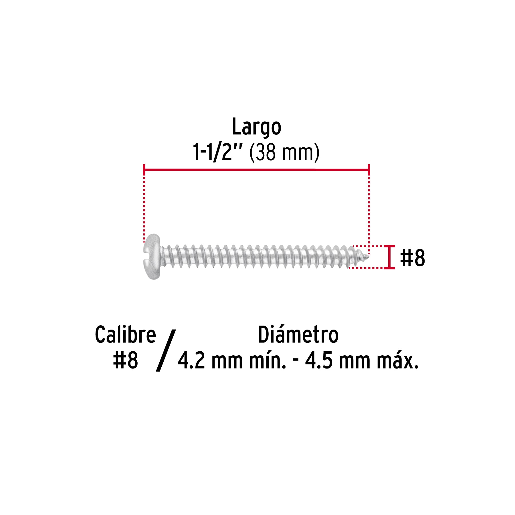 Pijas para lámina, #8, 1-1/2", caja con 200 pzas