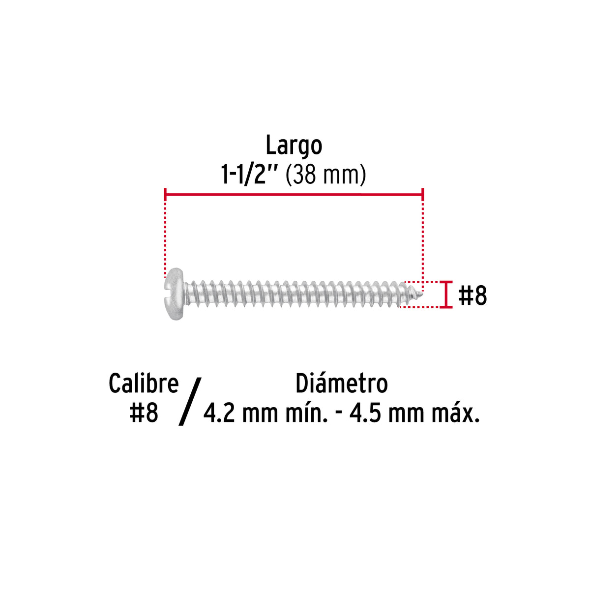 Pijas para lámina, #8, 1-1/2", caja con 200 pzas