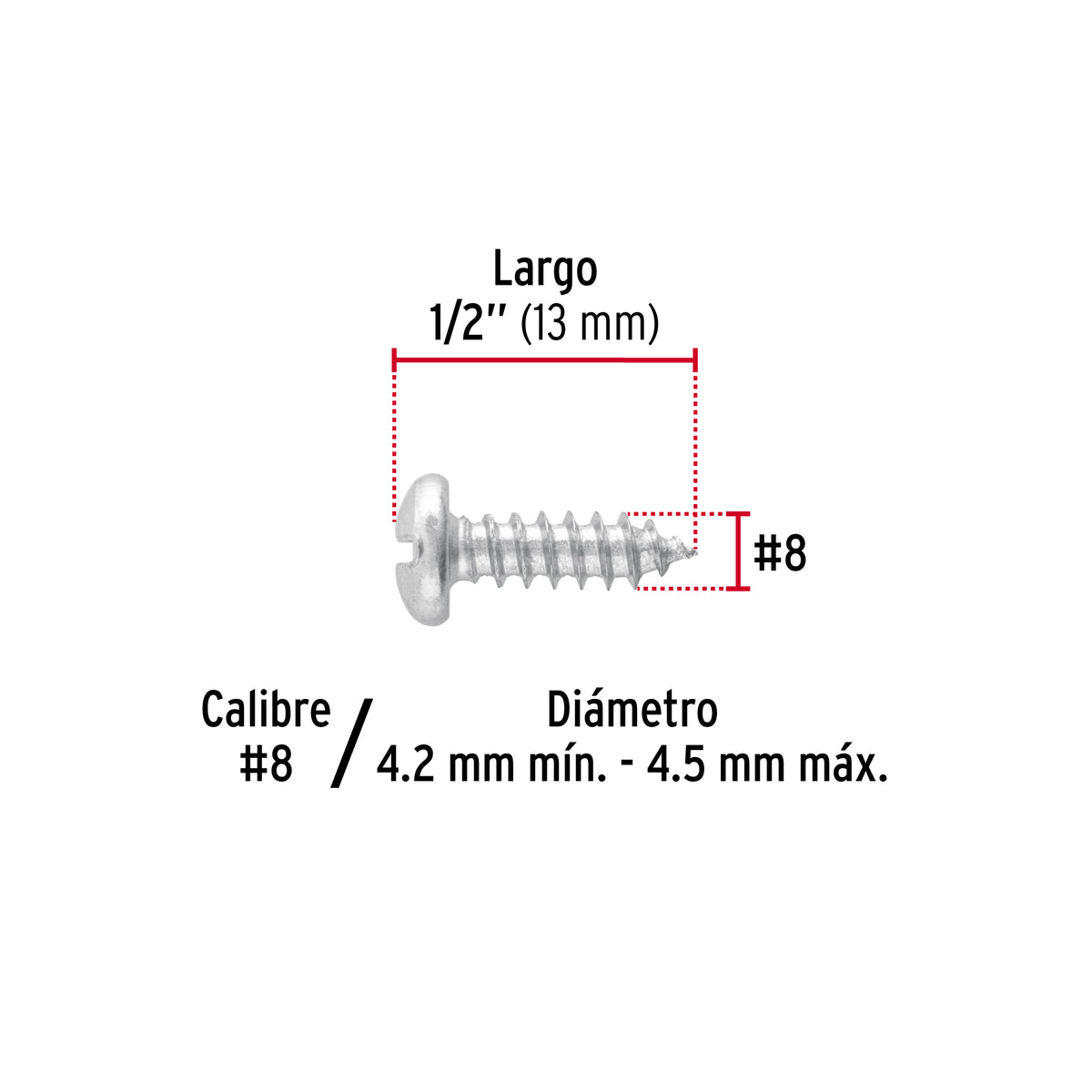 Pijas para lámina, #8, 1/2", caja con 200 pzas