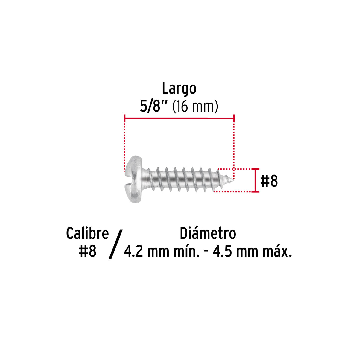 Pijas para lámina, #8, 5/8", caja con 200 pzas