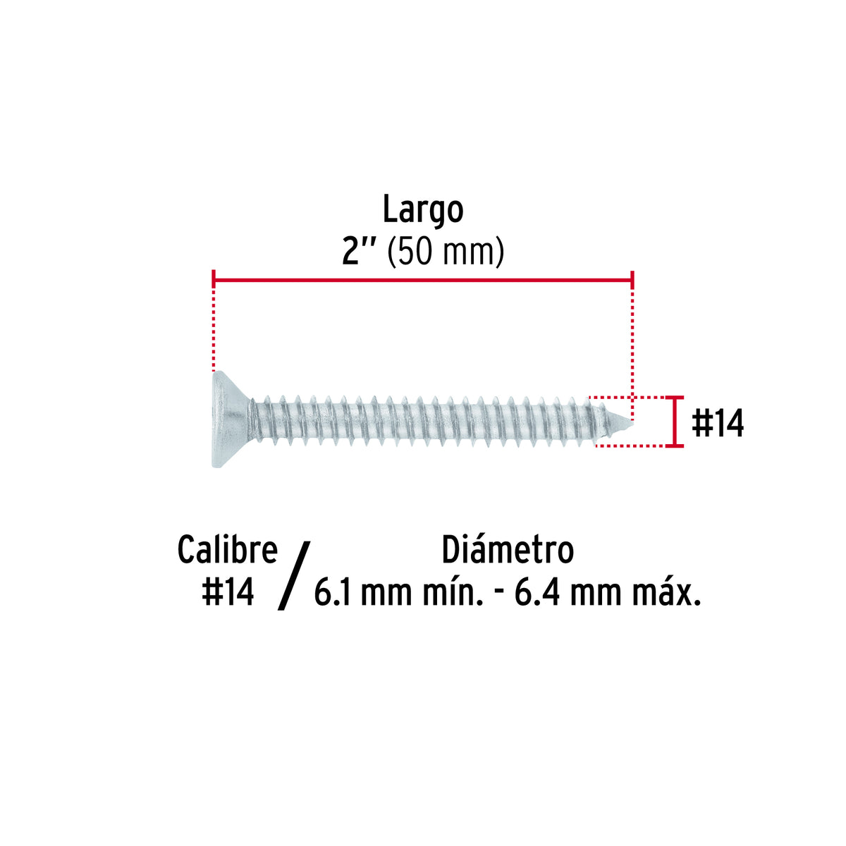 Bolsa 100 pijas para lámina cabeza plana #14 x 2', FIERO