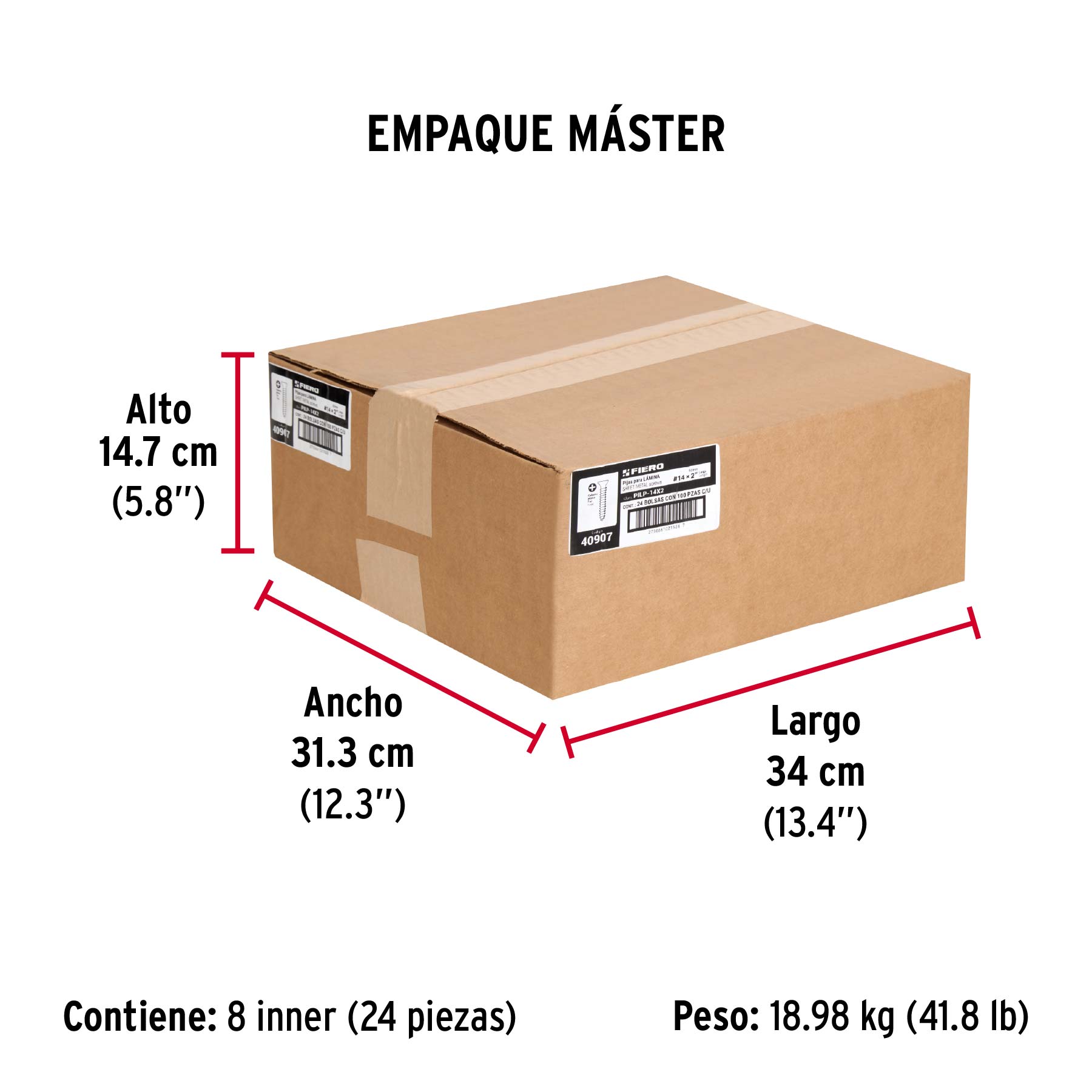 Bolsa 100 pijas para lámina cabeza plana #14 x 2', FIERO