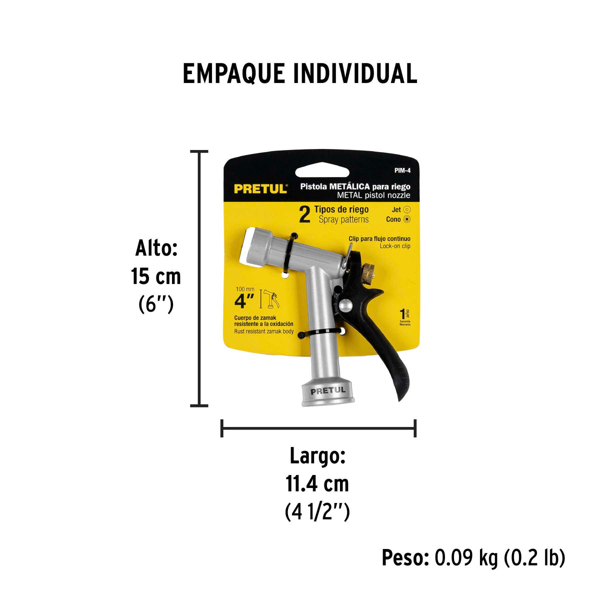 Pistola metálica p/riego, 4", pretul