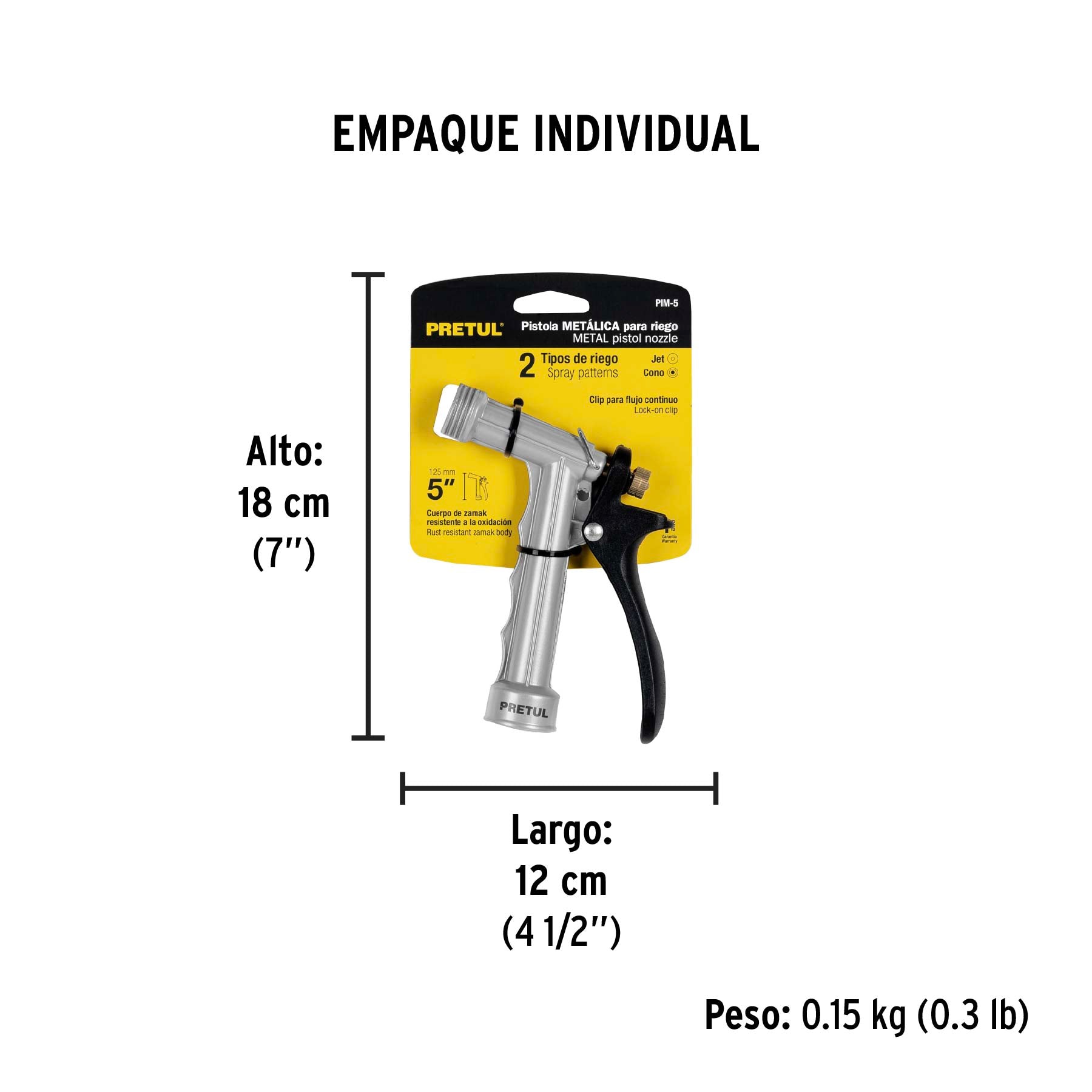Pistola metálica p/riego, 5", pretul