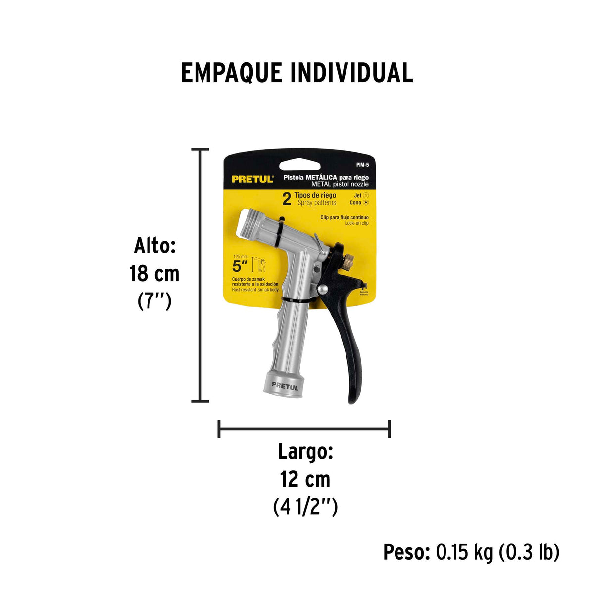 Pistola metálica p/riego, 5", pretul