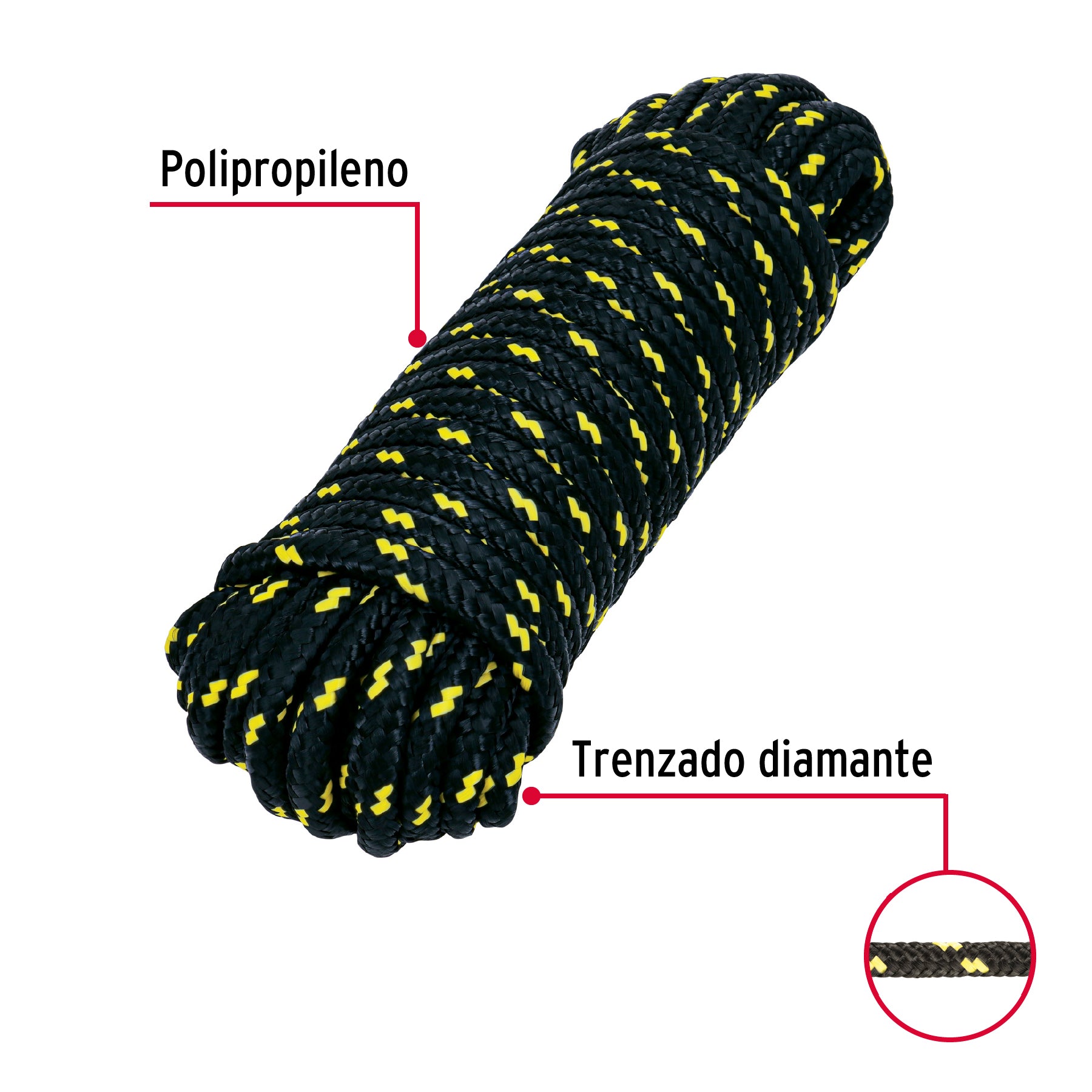 Piola de Polipropileno trenzada, multicolor, 10mm x 15m