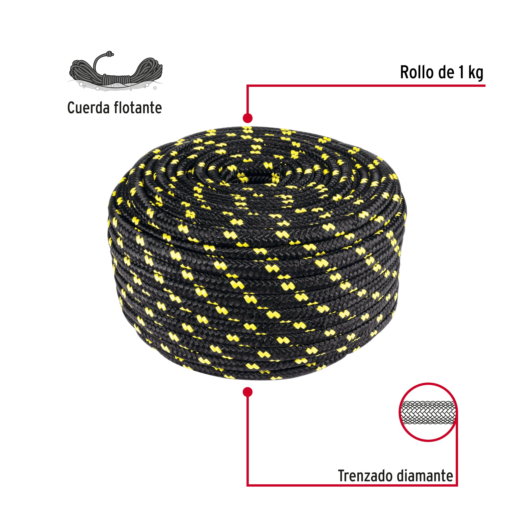 Piola de Polipropileno trenzada, multicolor, 10mm, 1 Kg