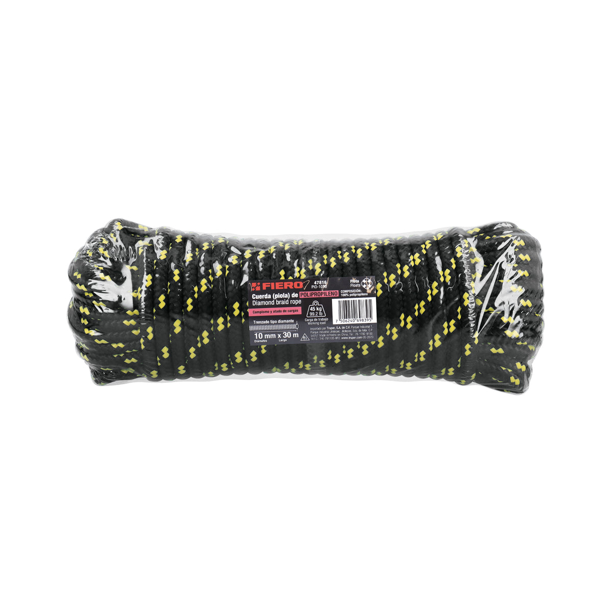 Piola de Polipropileno trenzada, multicolor, 10mm x 30m