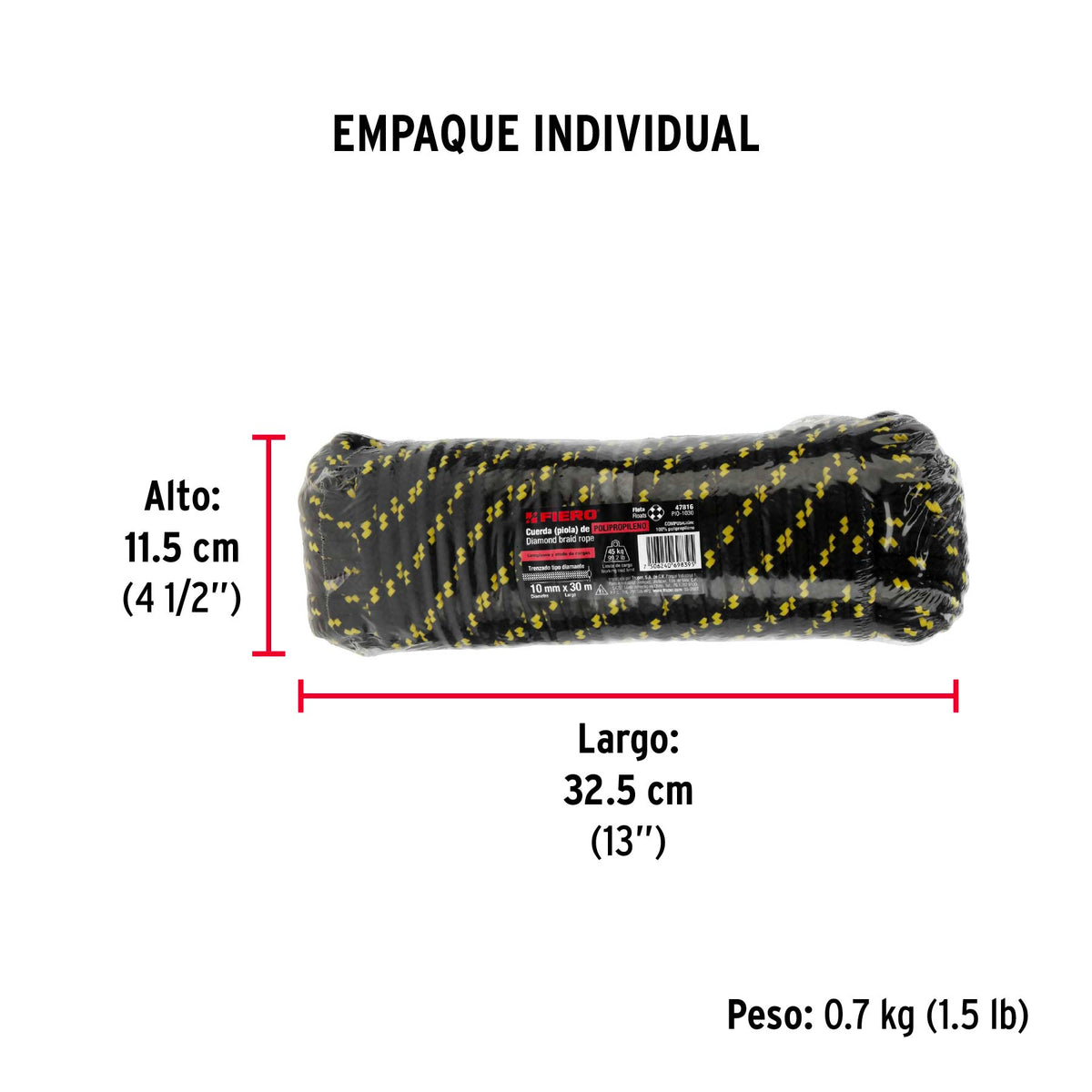 Piola de Polipropileno trenzada, multicolor, 10mm x 30m
