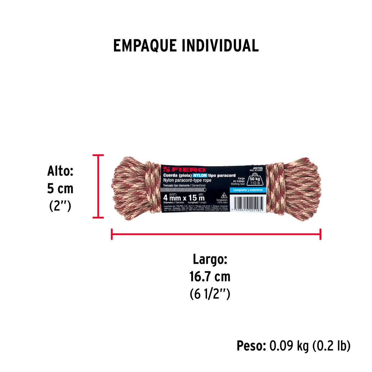 Piola de Nylon Paracord de 4mm x 15 m, camo, Fiero