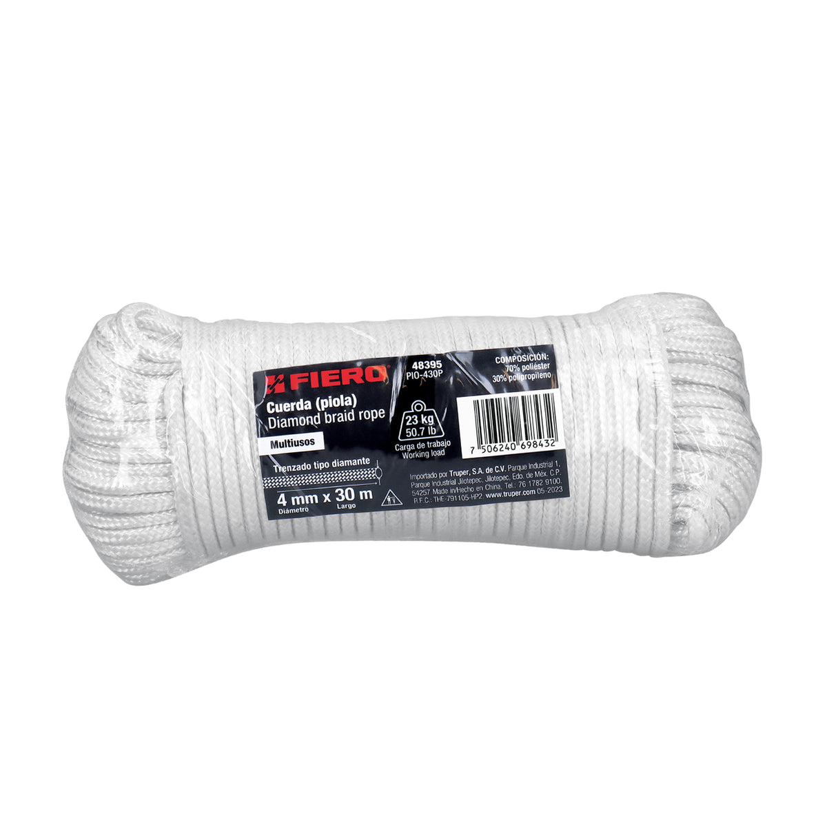 Piola de poliéster diamante de 4 mm x 30 m blanca, Fiero