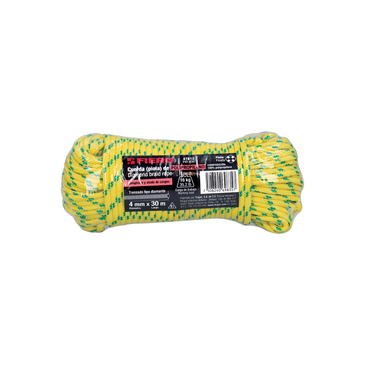 Piola de Polipropileno trenzada, multicolor, 4mm x 30m