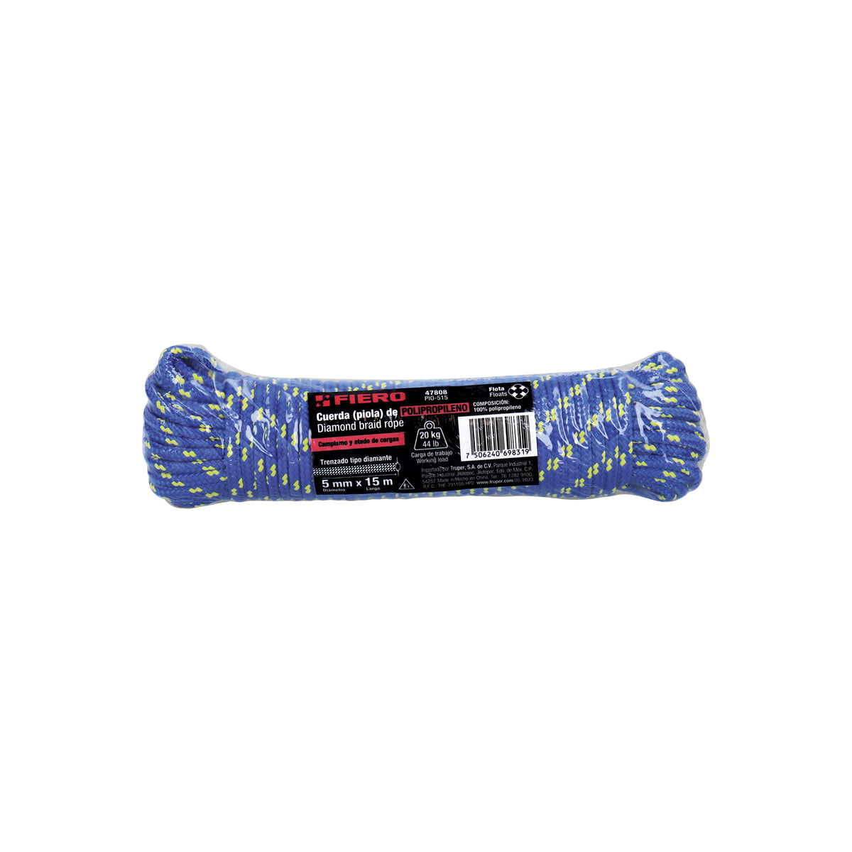 Piola de Polipropileno trenzada, multicolor, 5mm x 15m