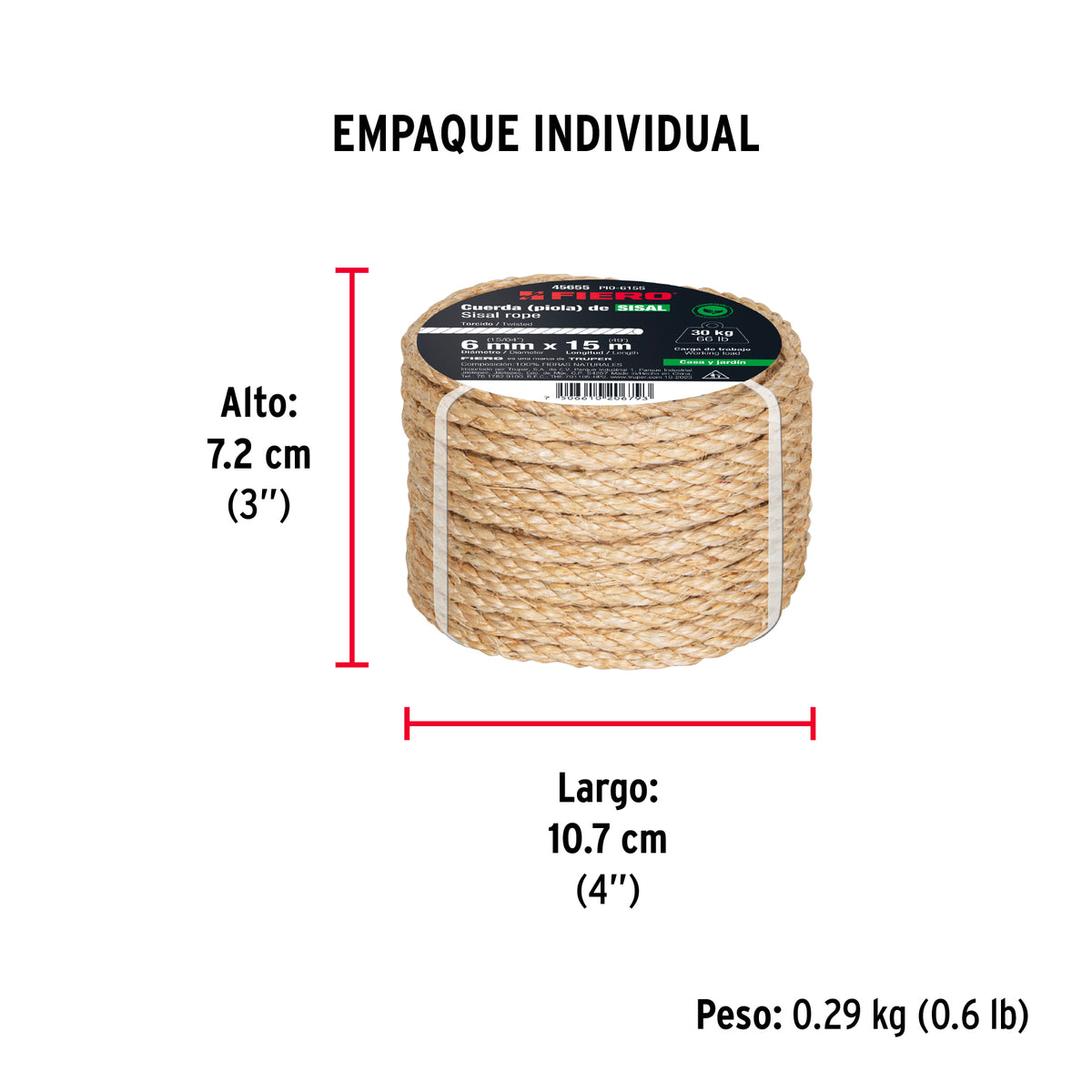 Piola de Sisal de 6 mm x 15 m natural, Fiero