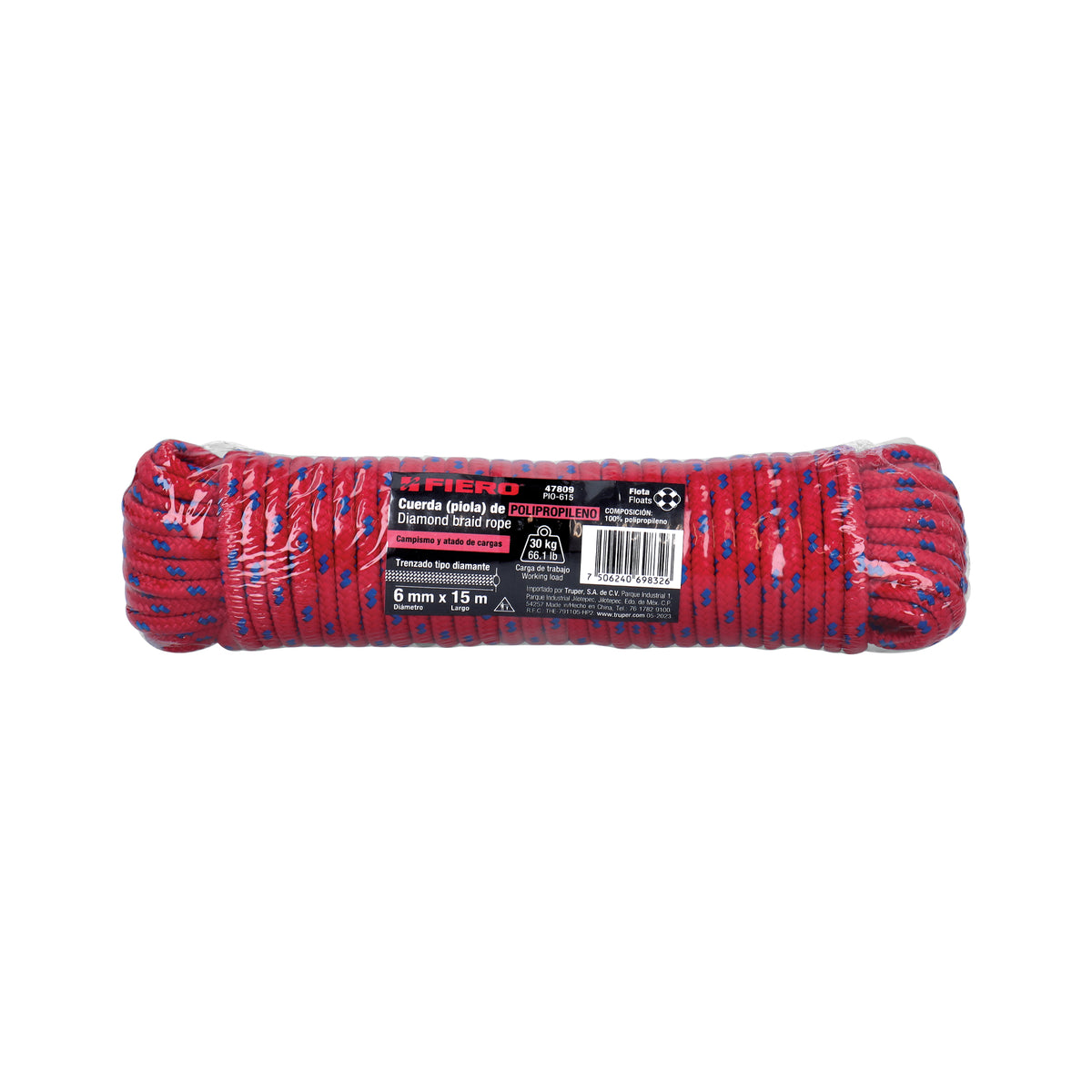 Piola de Polipropileno trenzada, multicolor, 6mm x 15m
