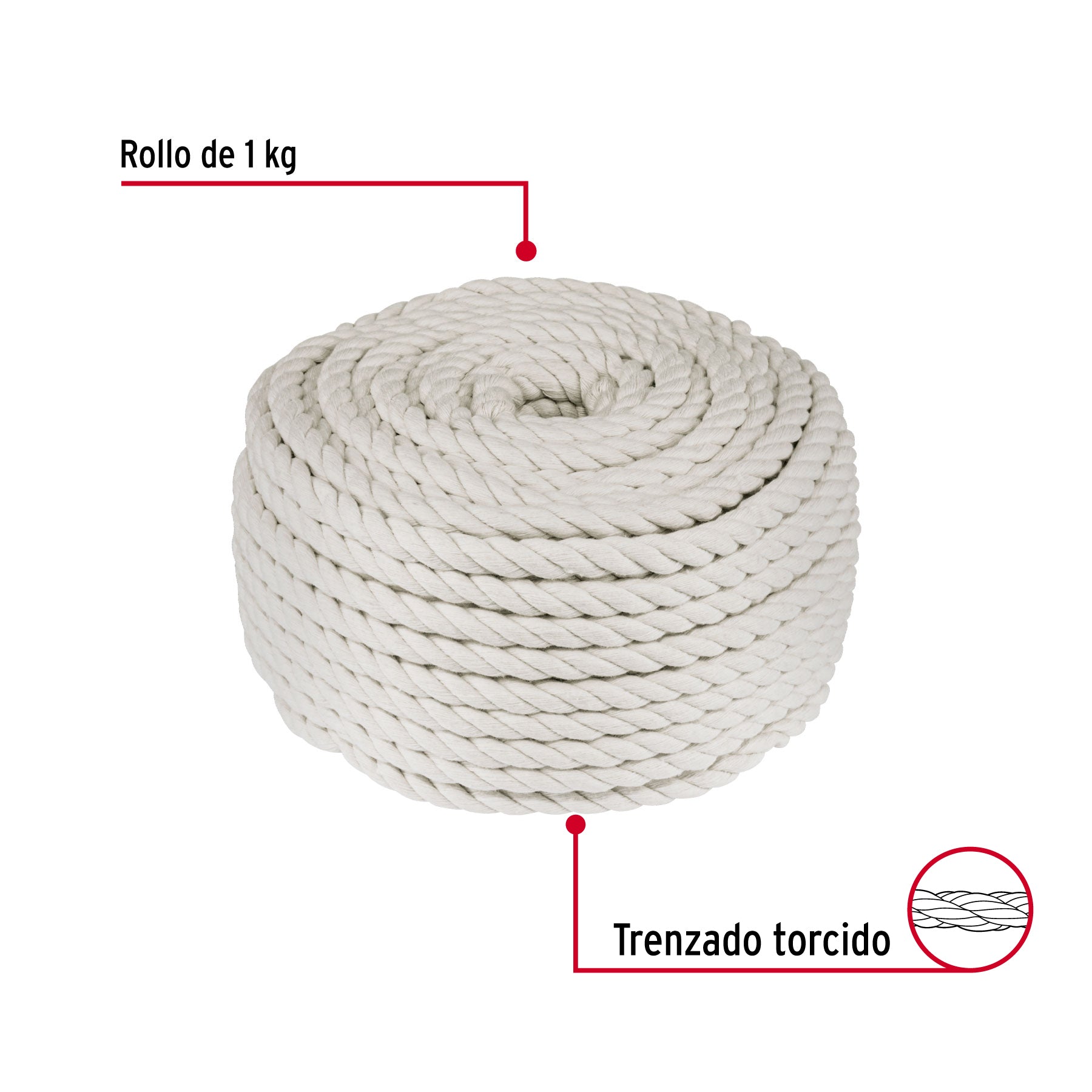 Piola de algodón de 6 mm, rollo, natural, 1 kg, FIERO