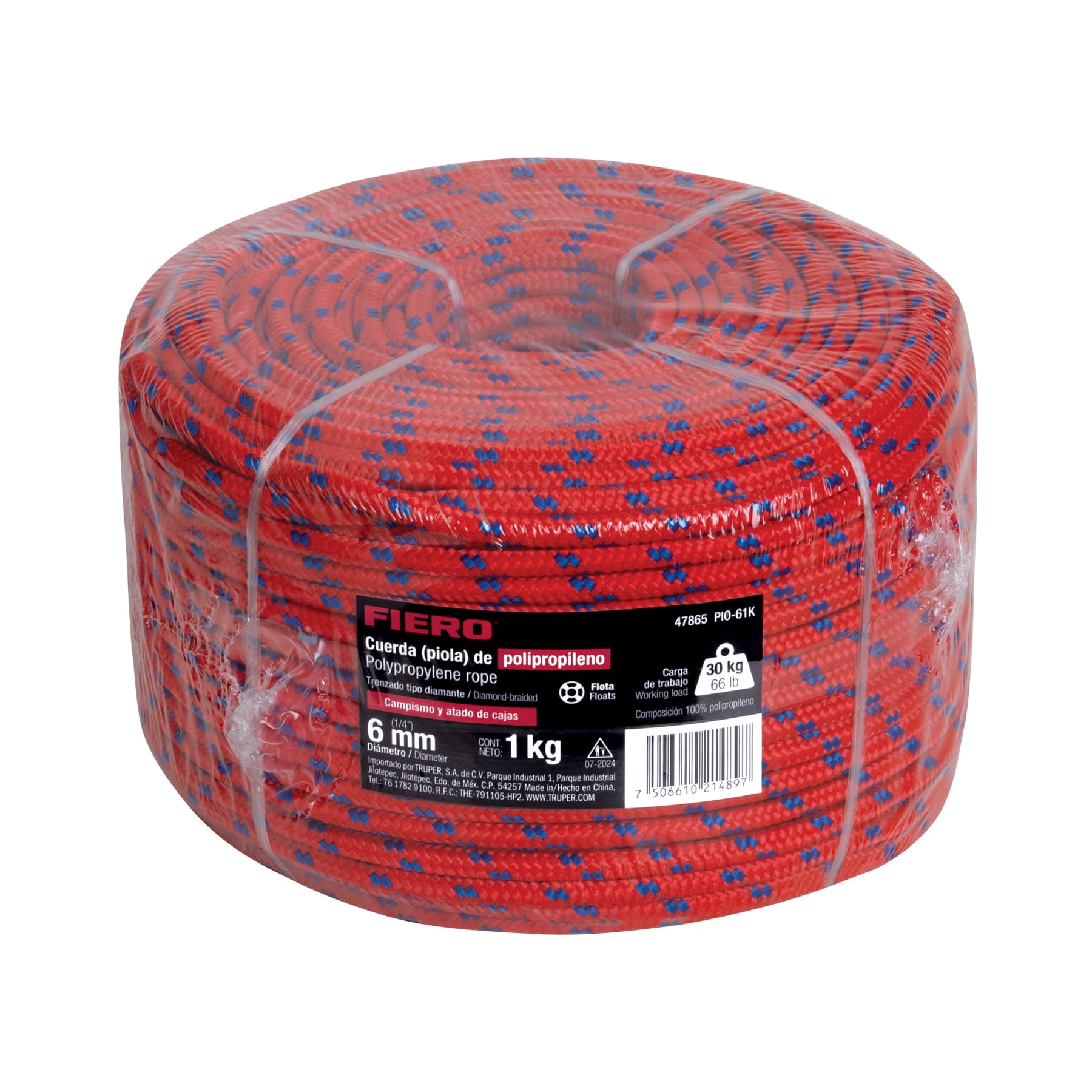 Piola de Polipropileno trenzada, multicolor, 6mm, 1 Kg