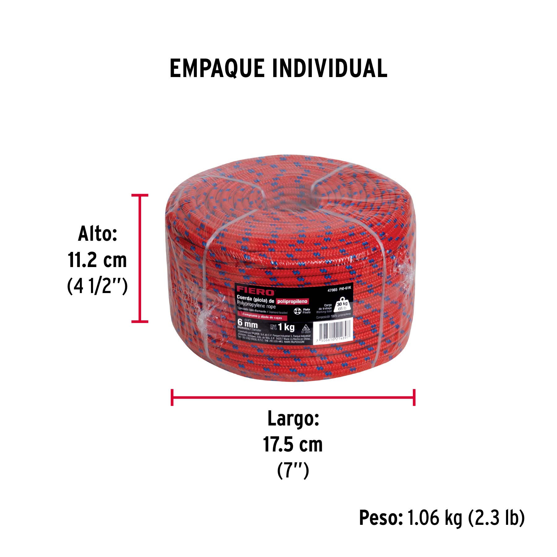 Piola de Polipropileno trenzada, multicolor, 6mm, 1 Kg