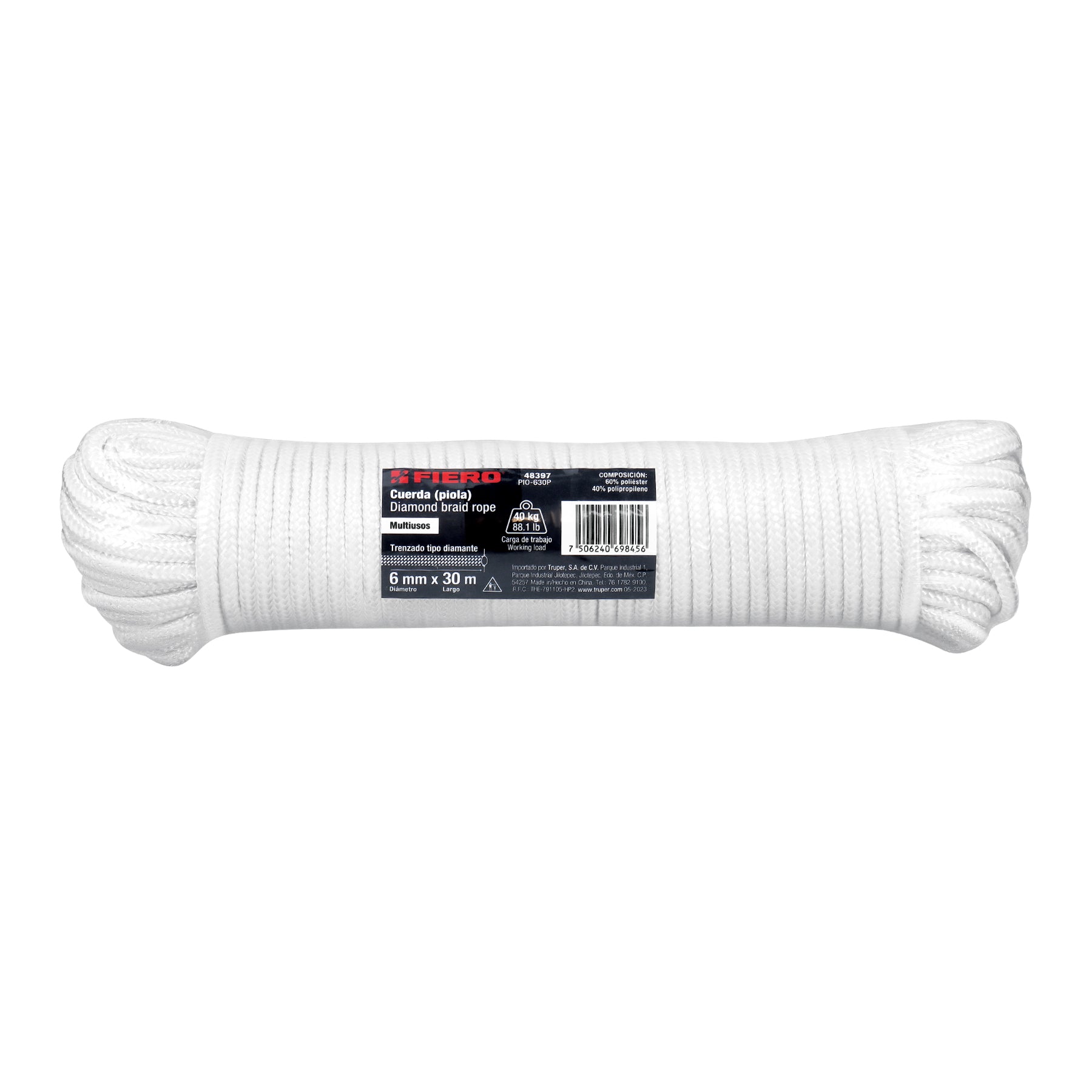 Piola de poliéster diamante de 6 mm x 30 m blanca, Fiero