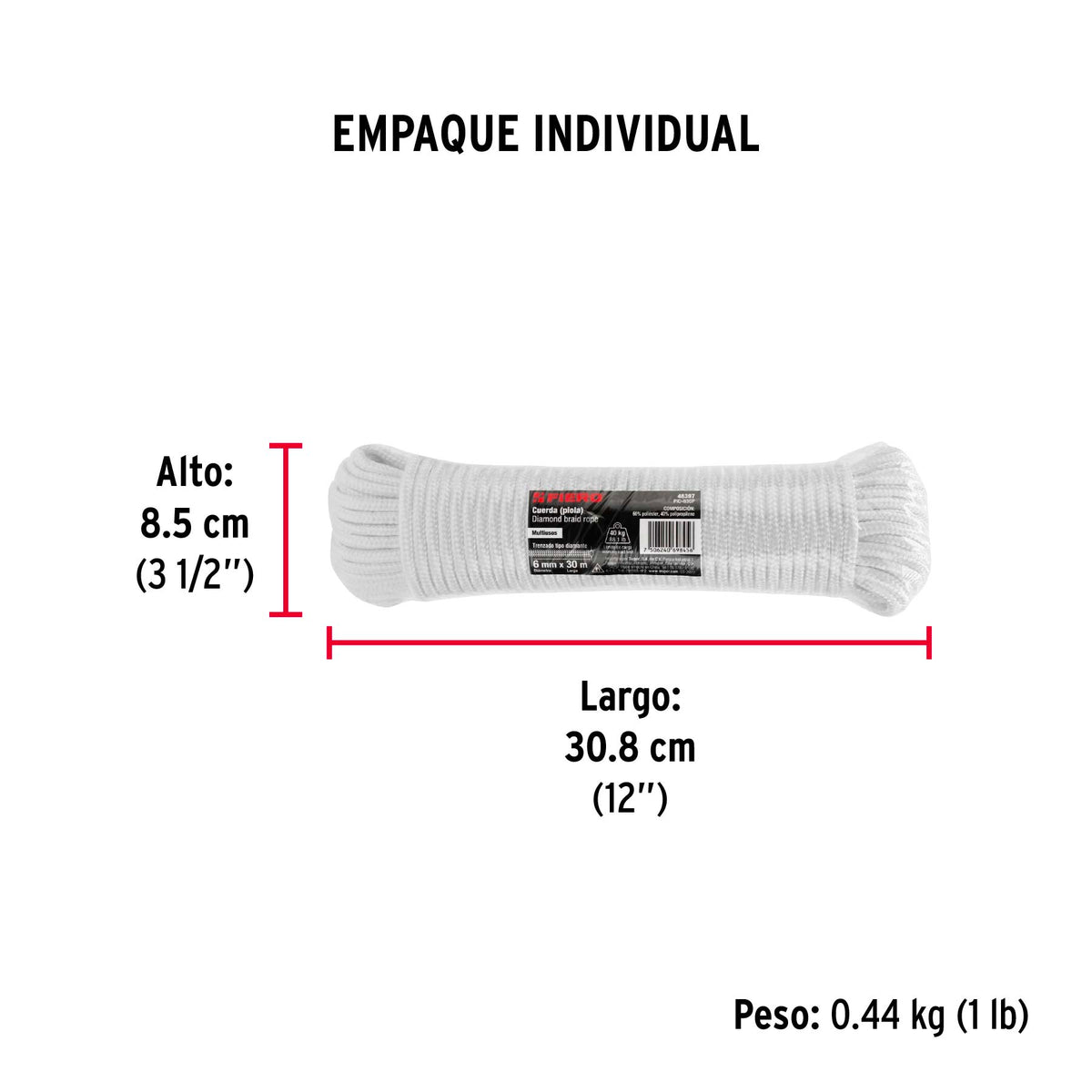 Piola de poliéster diamante de 6 mm x 30 m blanca, Fiero