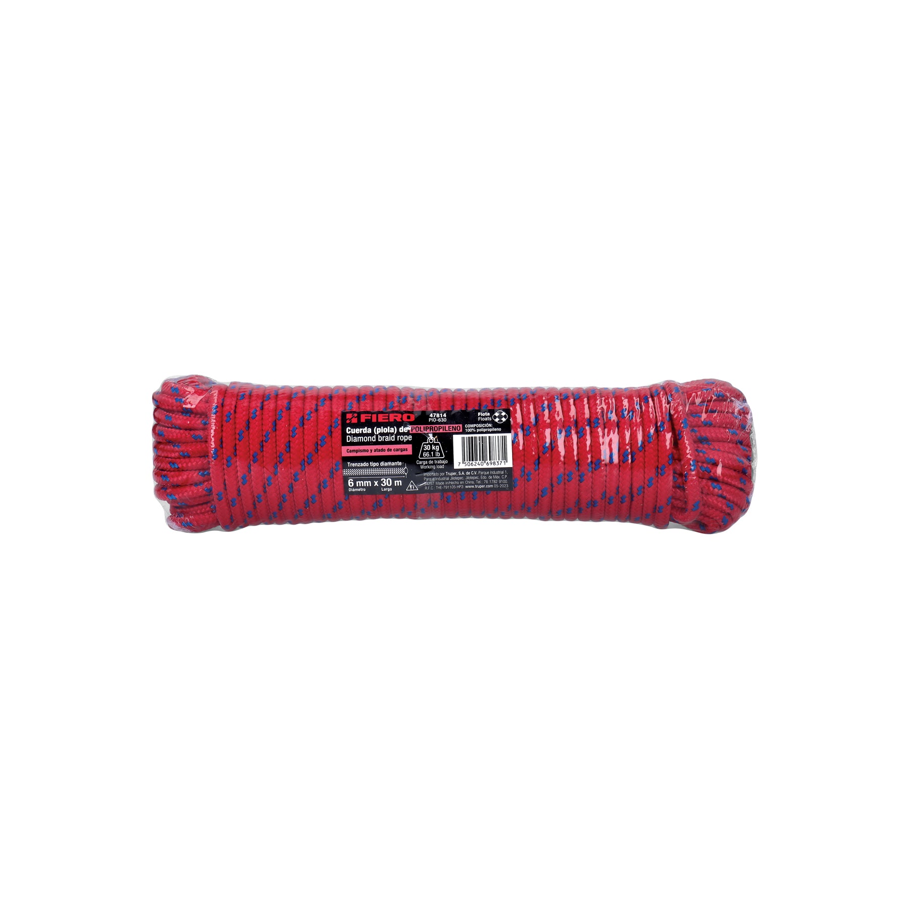 Piola de Polipropileno trenzada, multicolor, 6mm x 30m