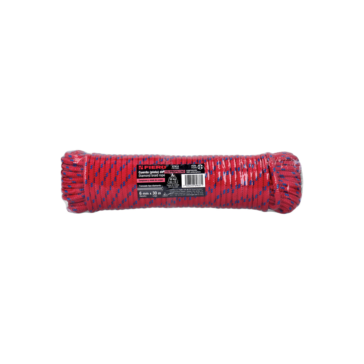 Piola de Polipropileno trenzada, multicolor, 6mm x 30m